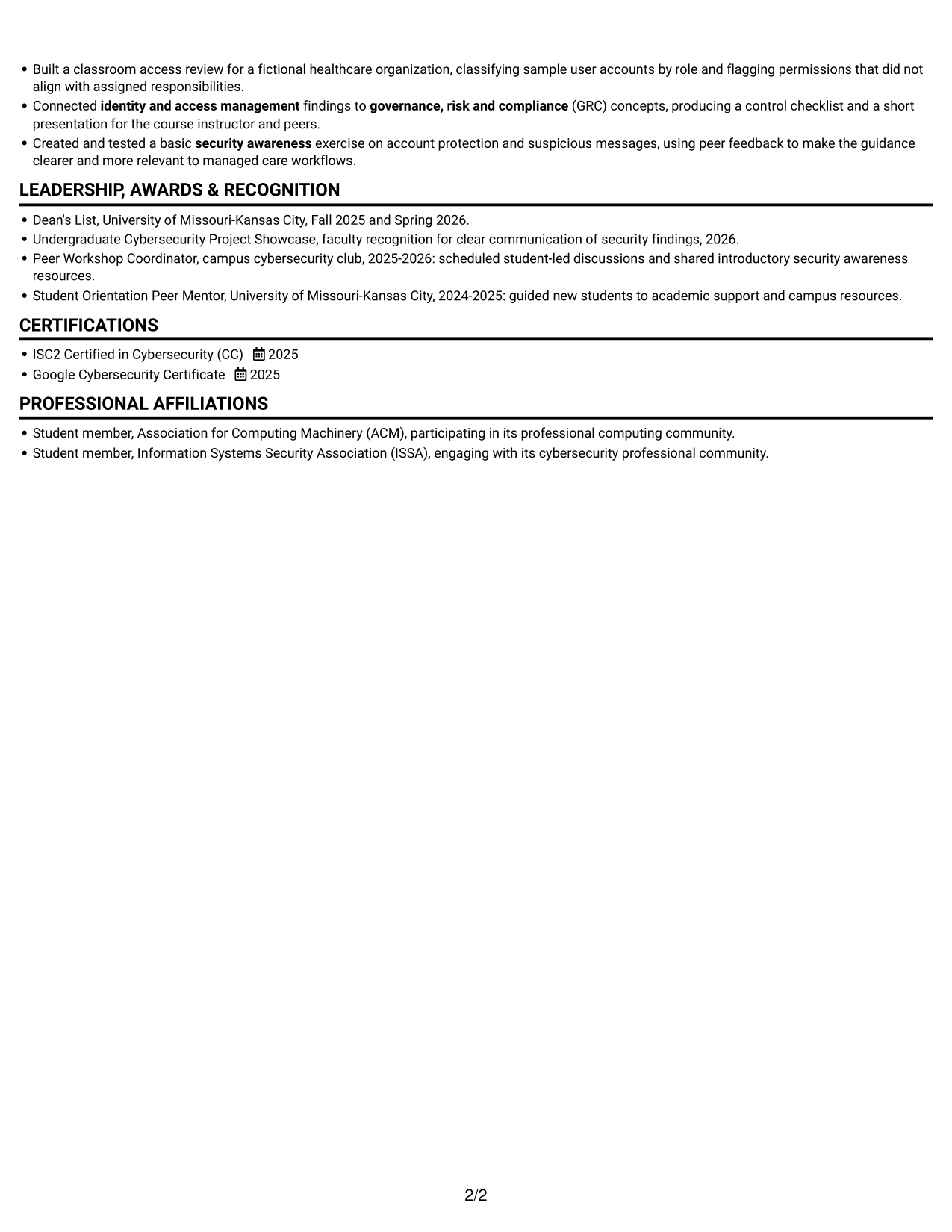 Resume example — page 2