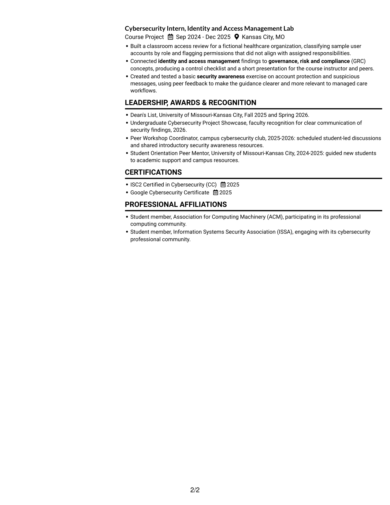 Resume example — page 2