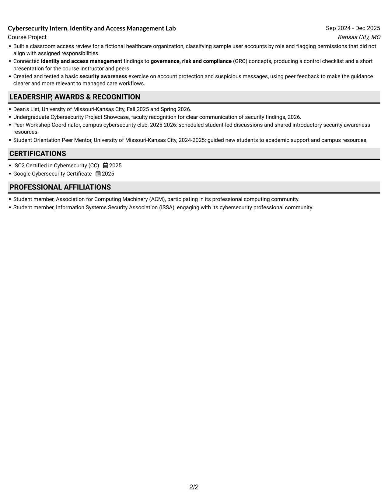 Resume example — page 2