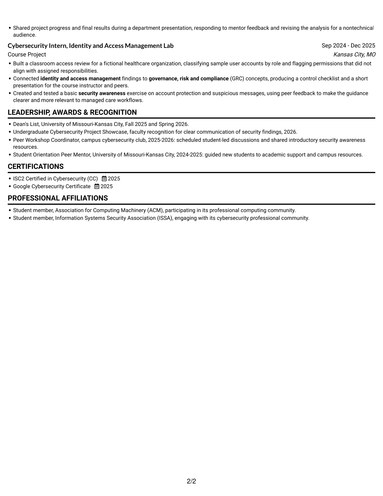 Resume example — page 2