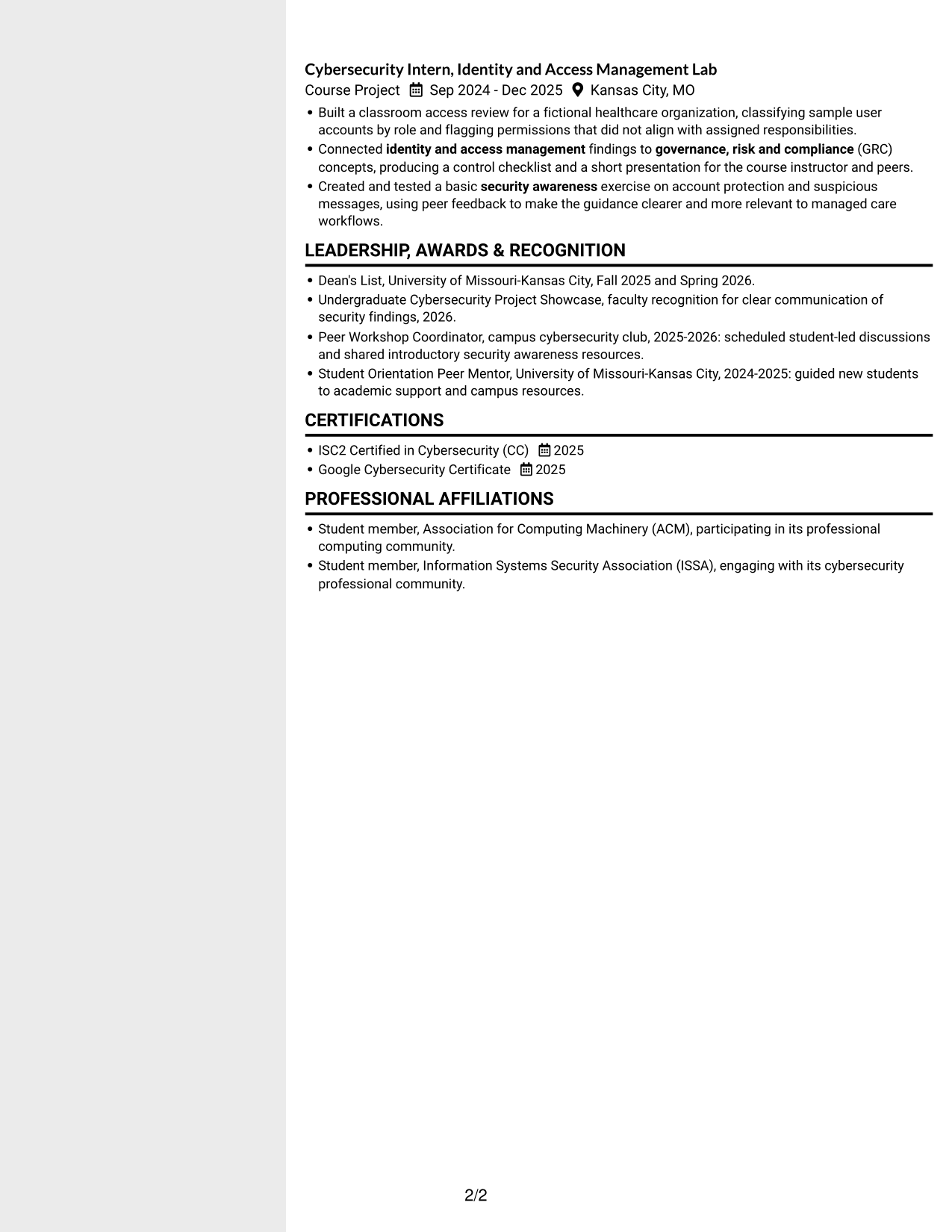Resume example — page 2