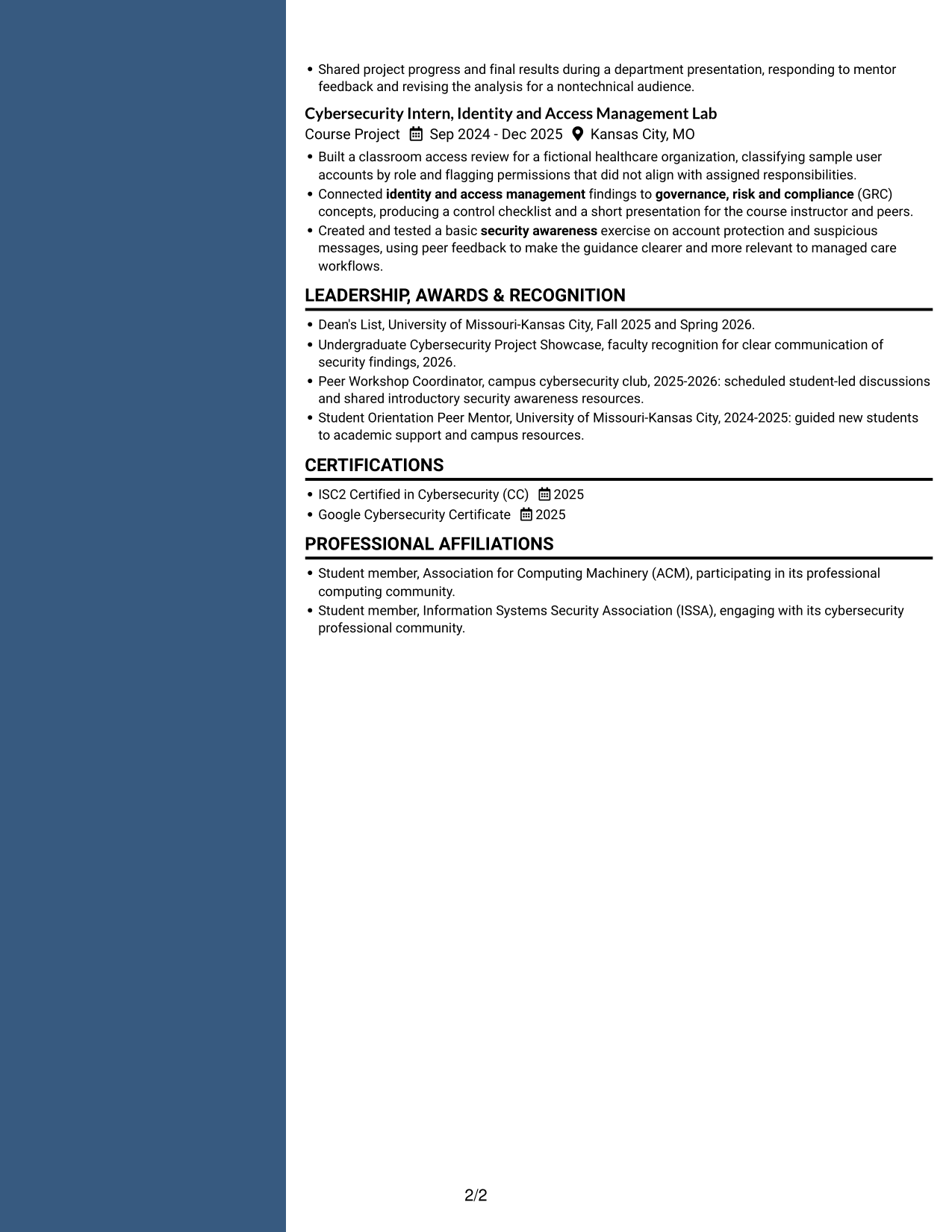 Resume example — page 2