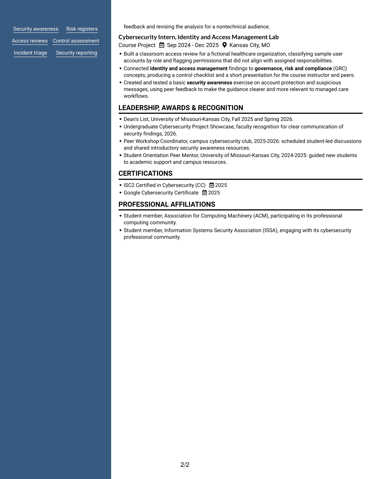 Resume example — page 2