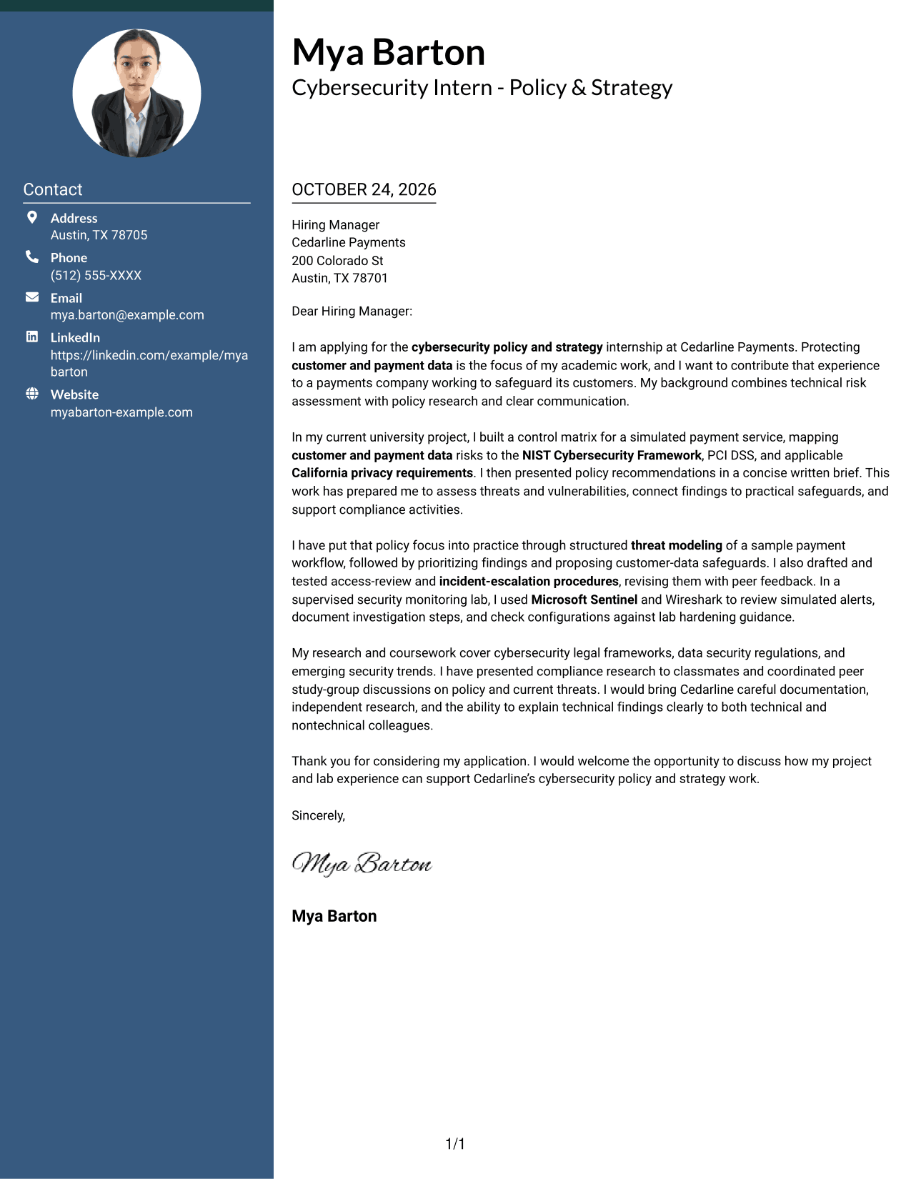 Cover letter example — page 1