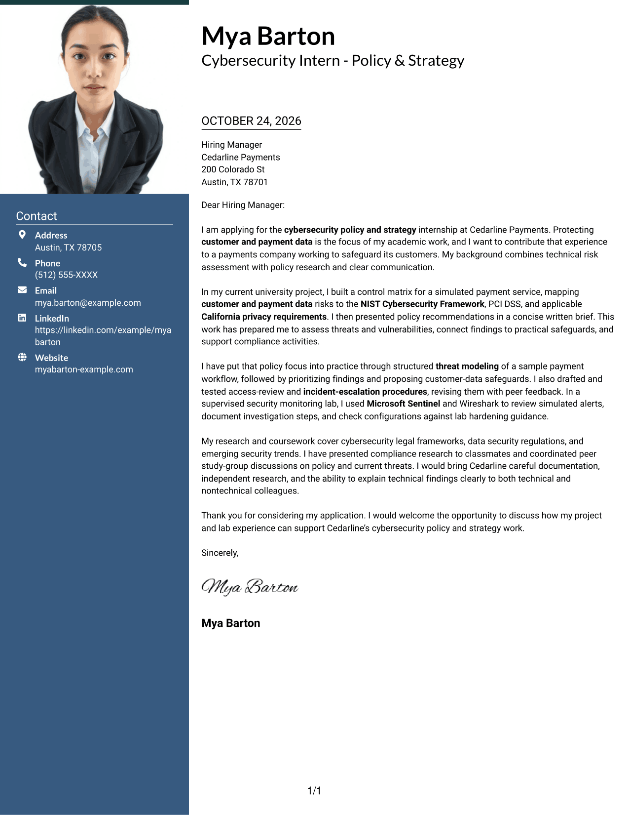 Cover letter example — page 1