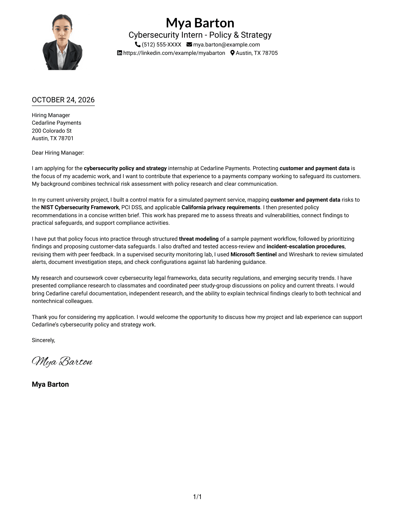 Cover letter example — page 1