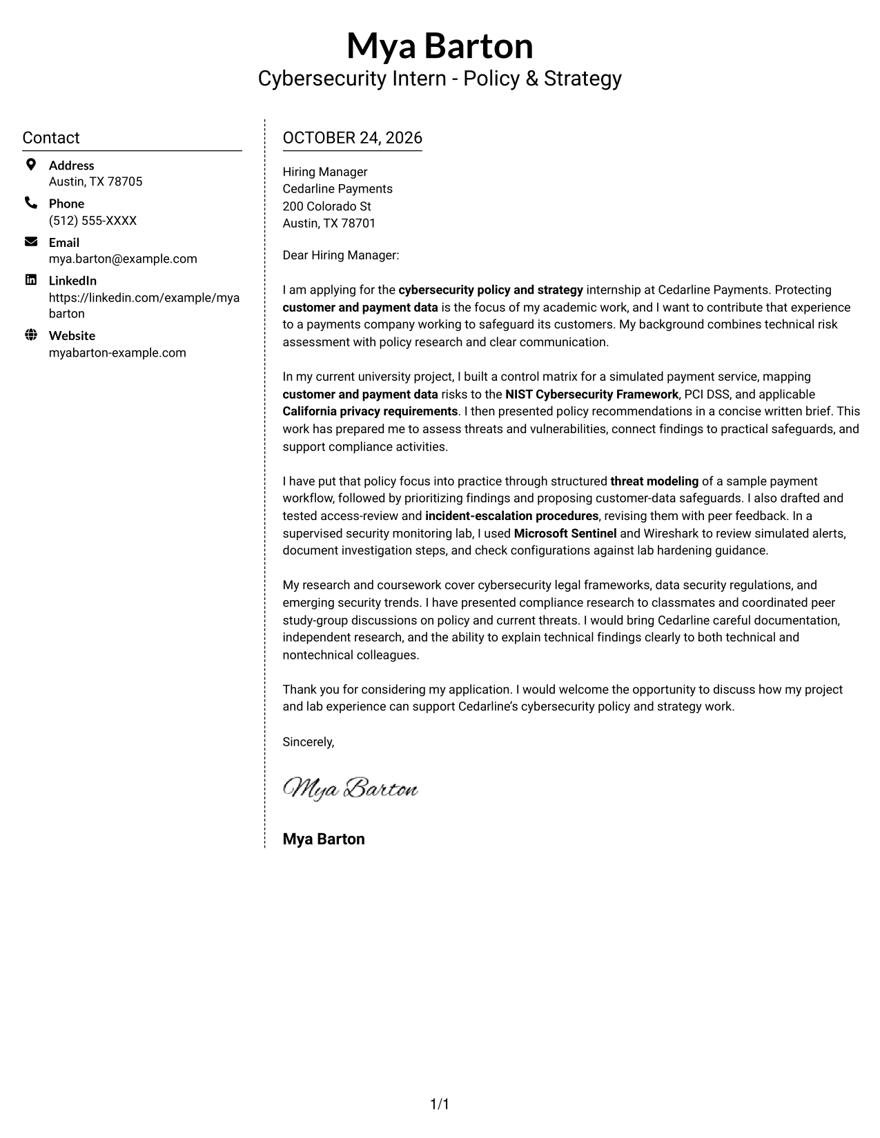 Cover letter example — page 1
