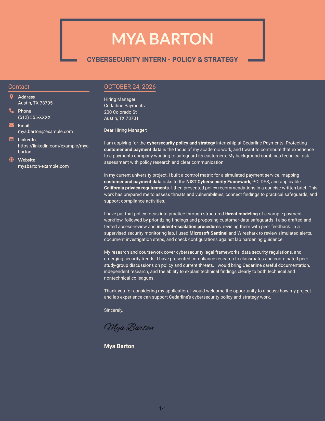 Cover letter example — page 1
