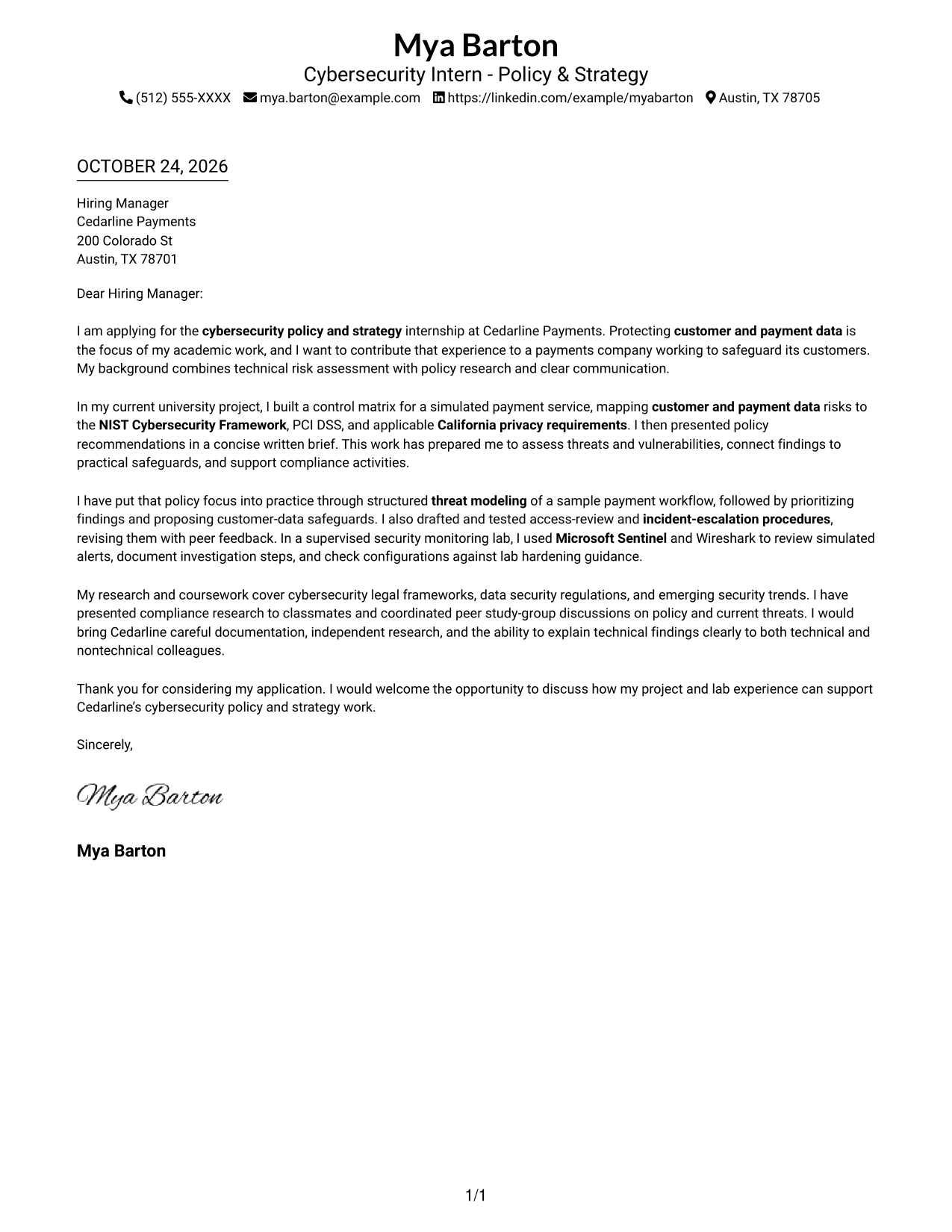 Cover letter example — page 1
