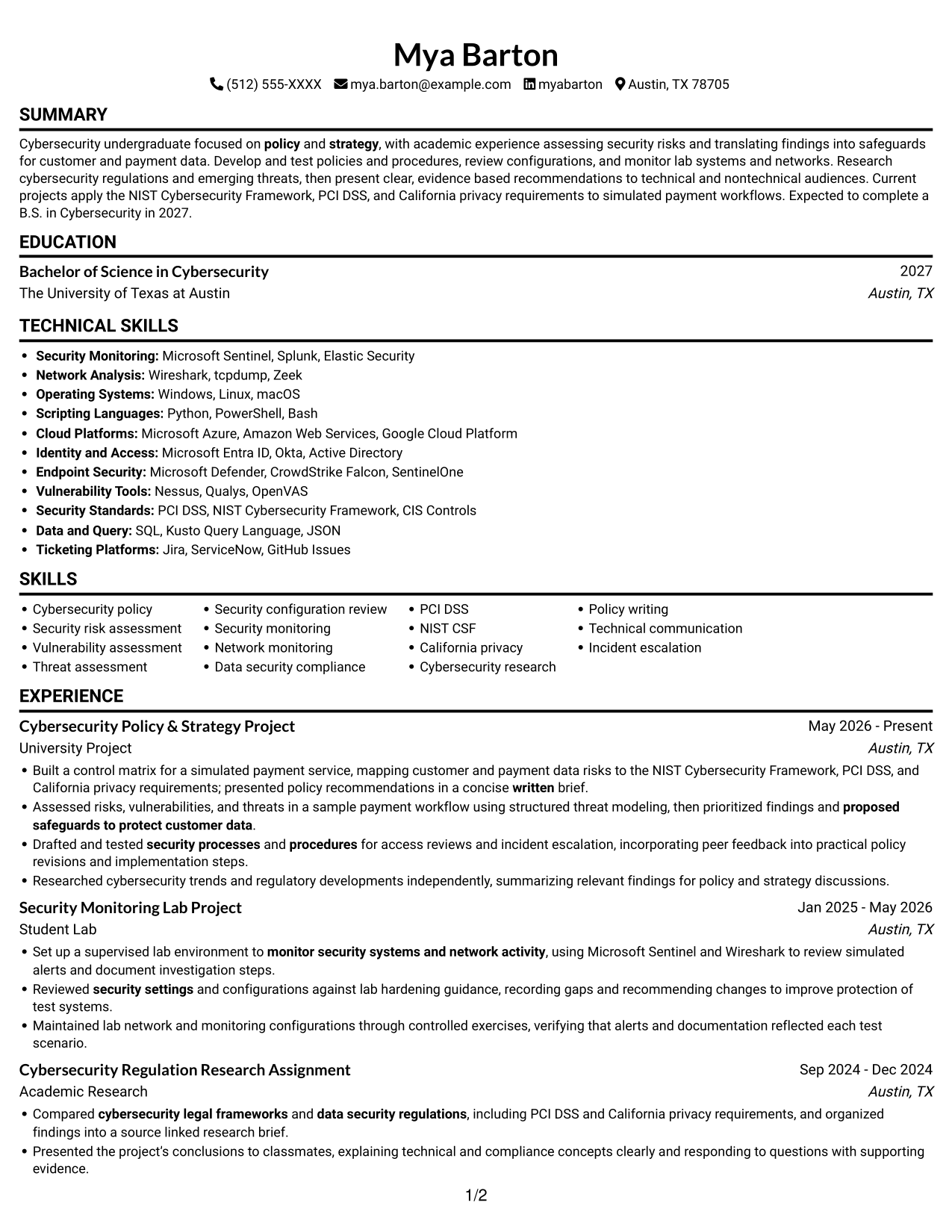 Resume example — page 1