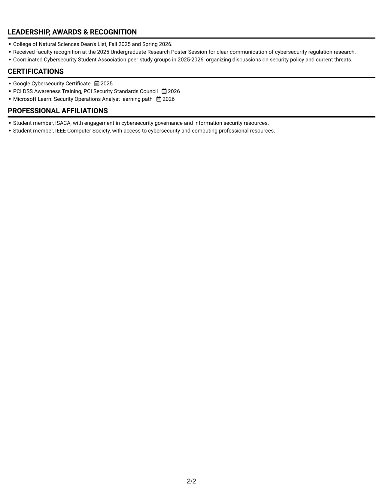 Resume example — page 2