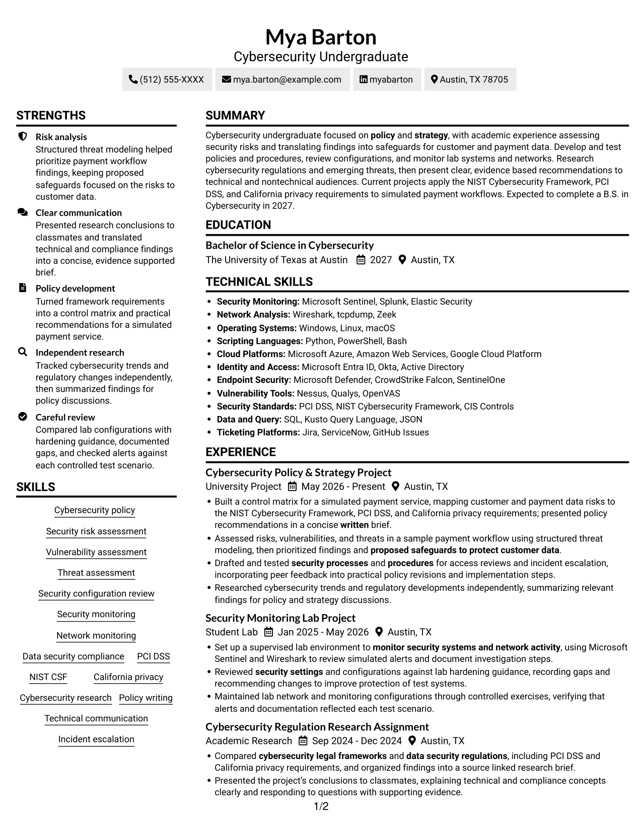 Resume example — page 1