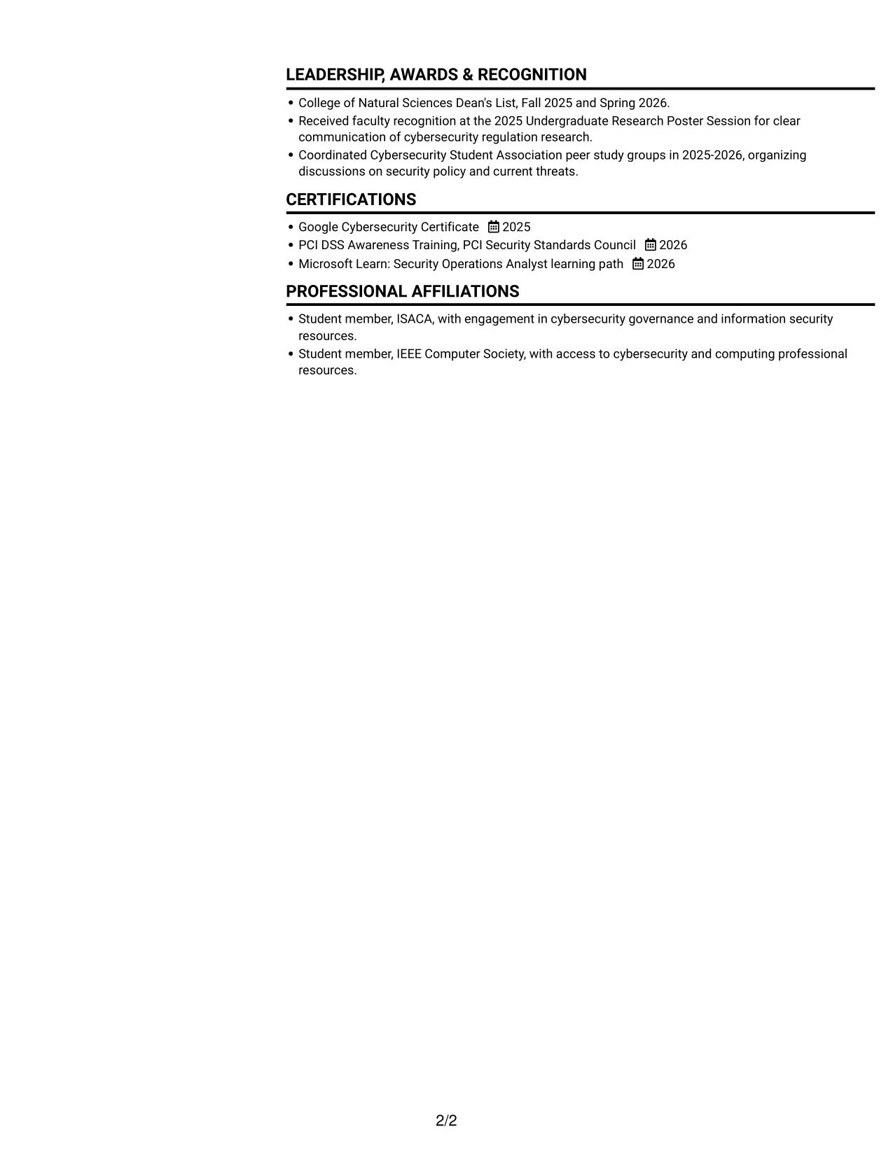 Resume example — page 2