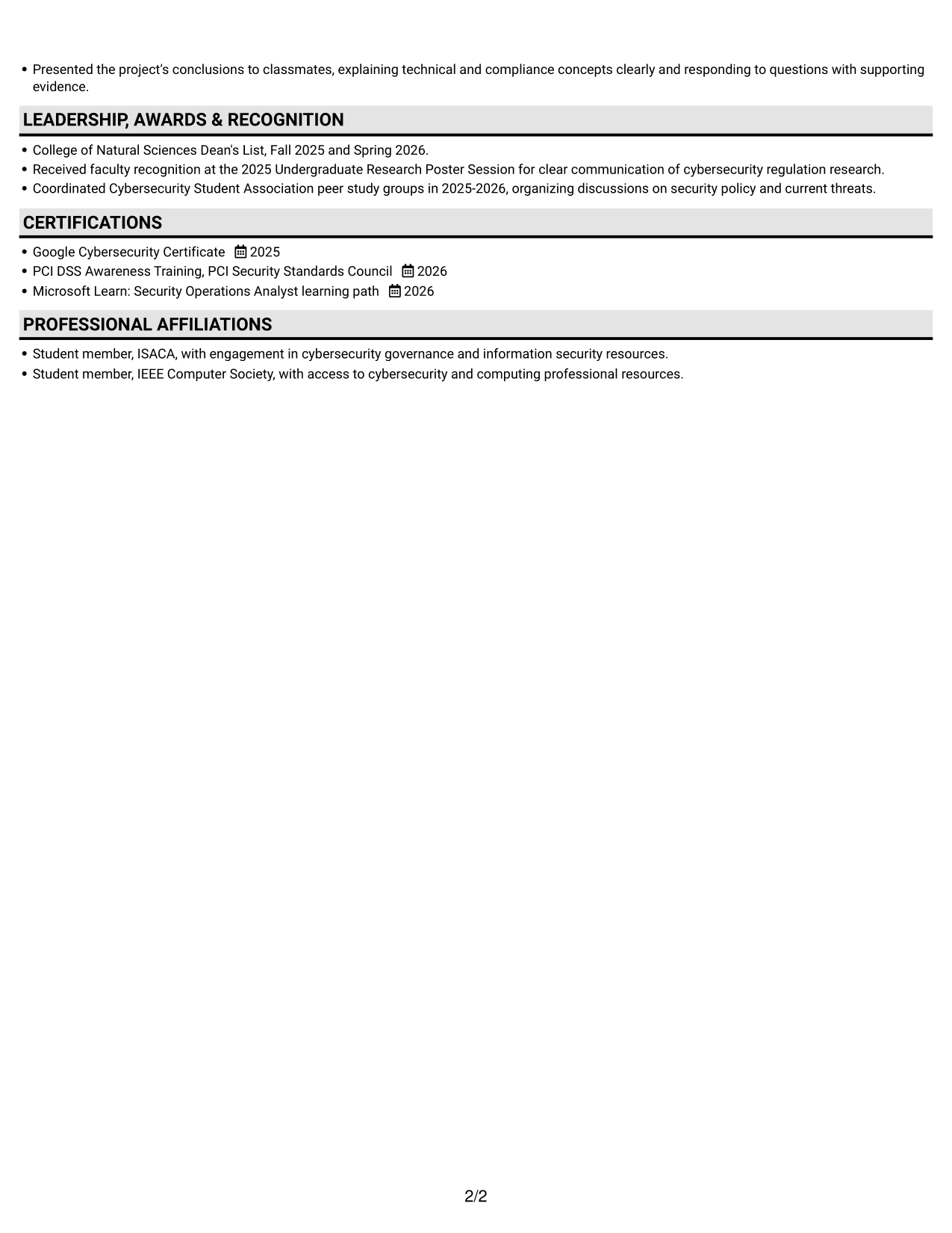 Resume example — page 2