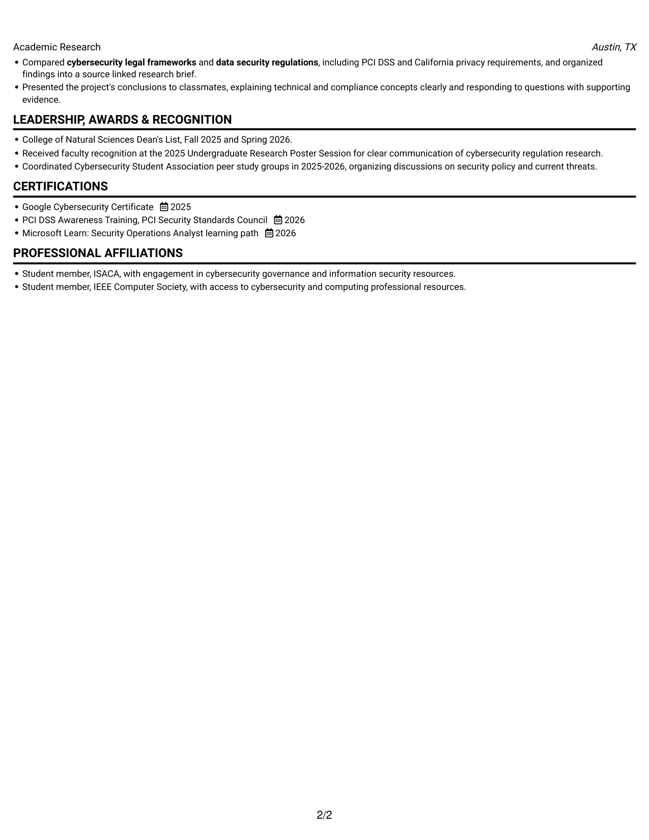 Resume example — page 2