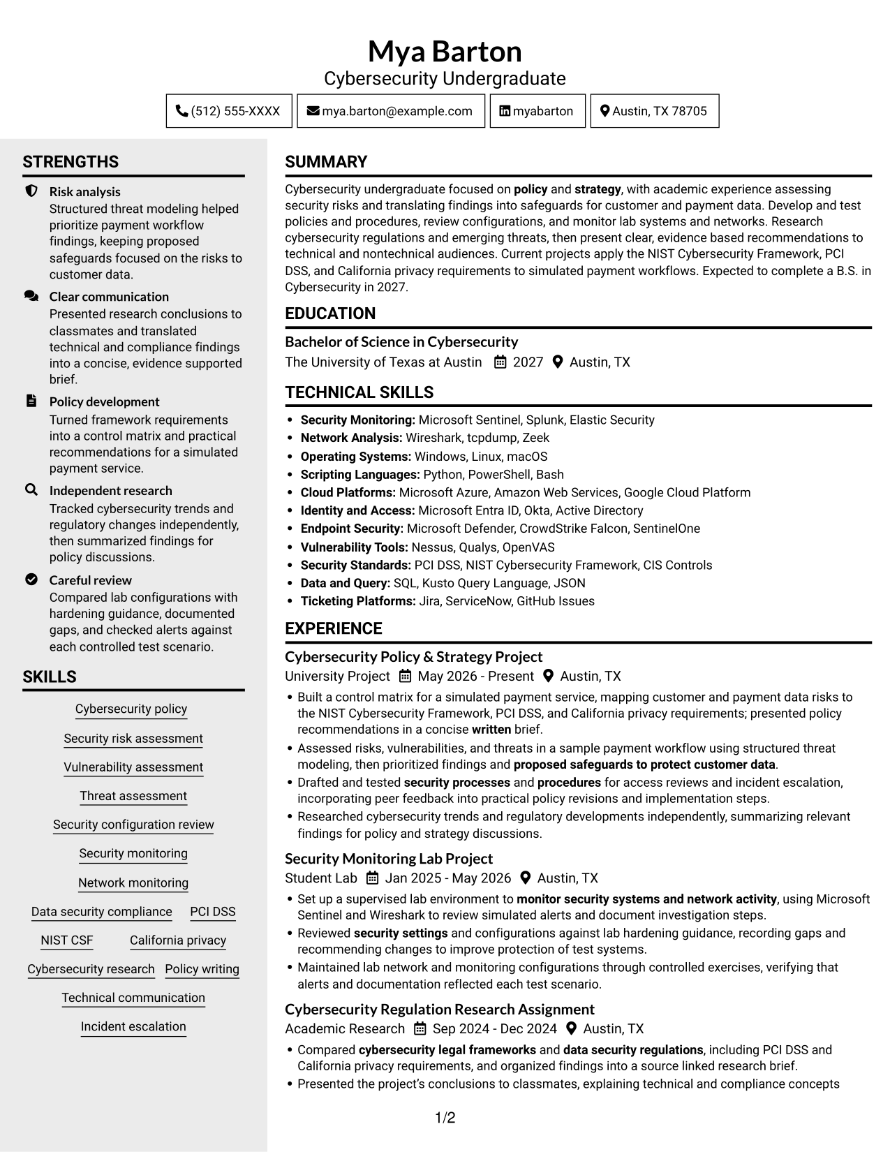 Resume example — page 1