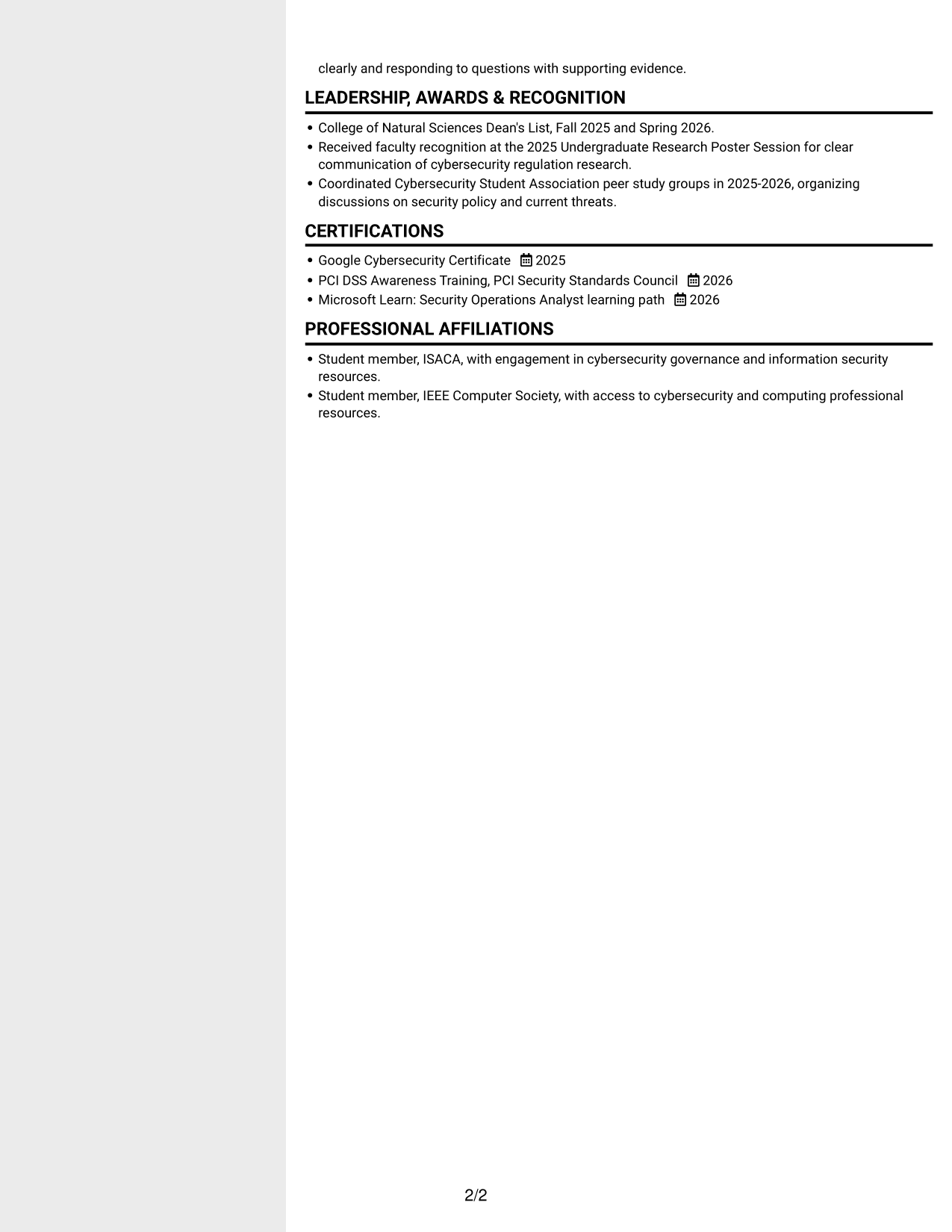 Resume example — page 2