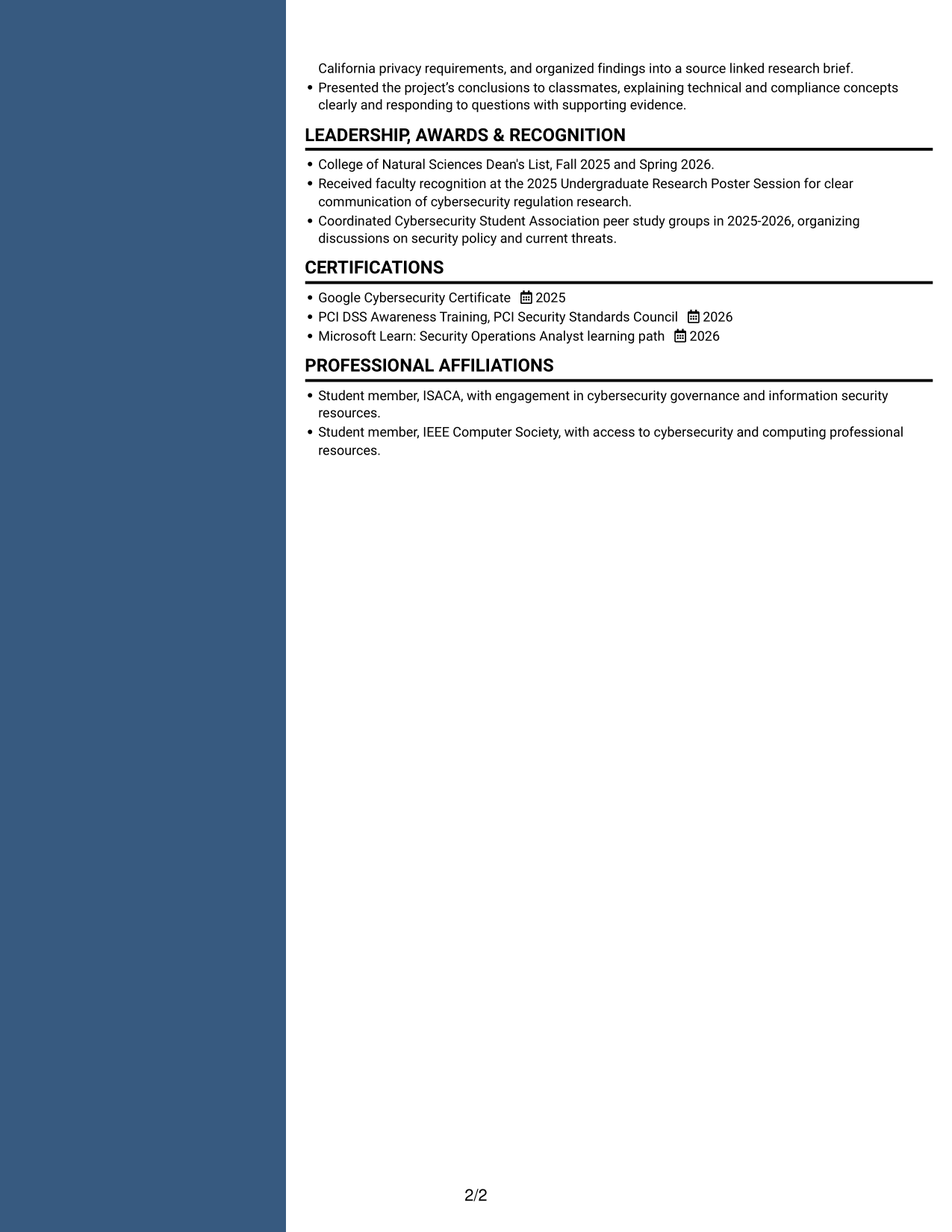 Resume example — page 2