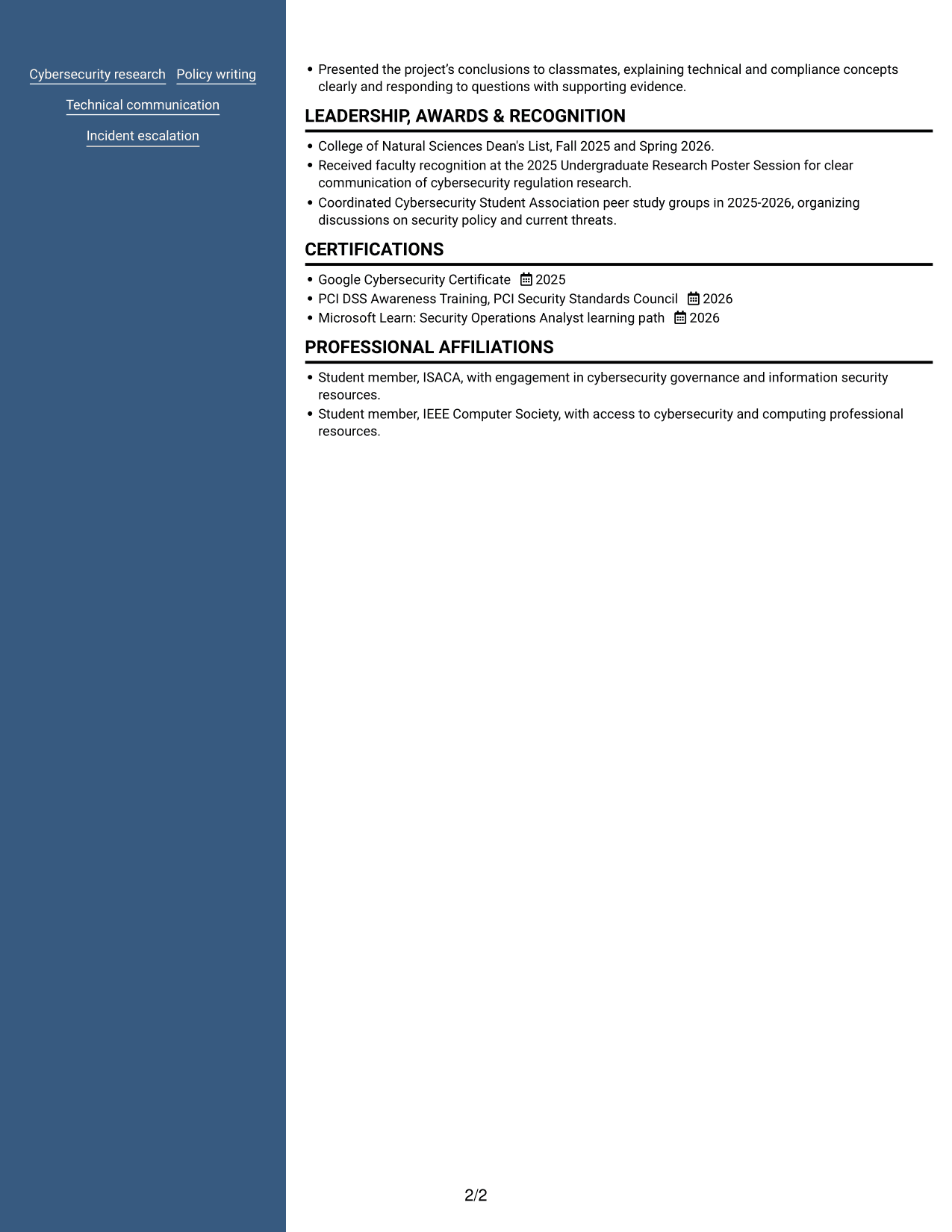 Resume example — page 2