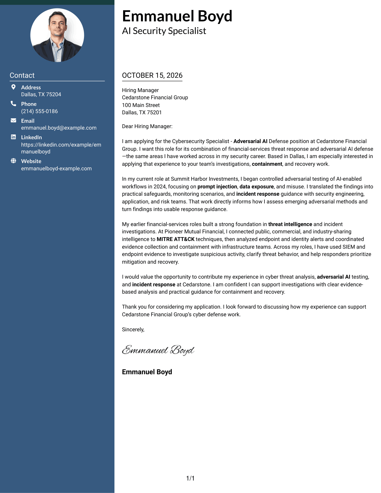 Cover letter example — page 1