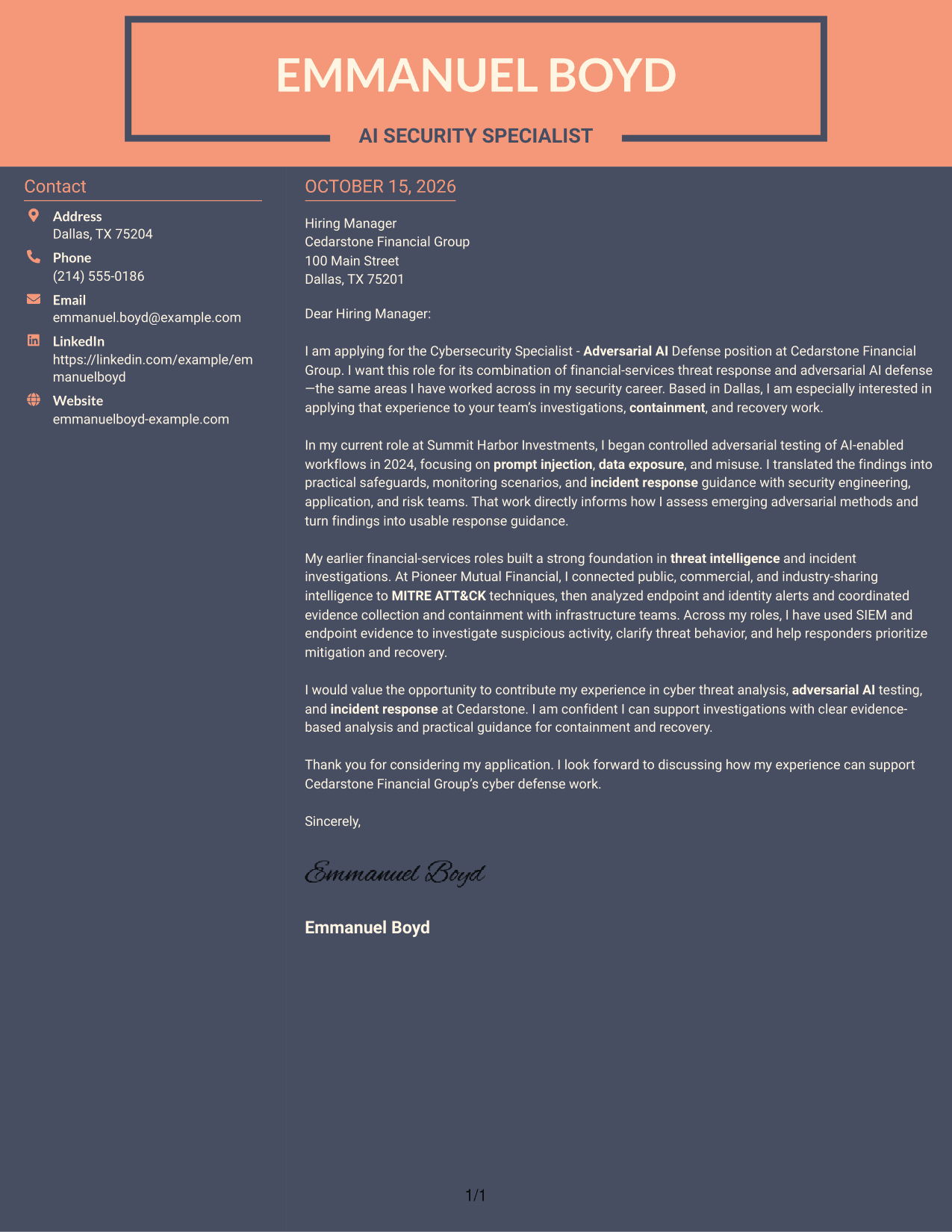 Cover letter example — page 1