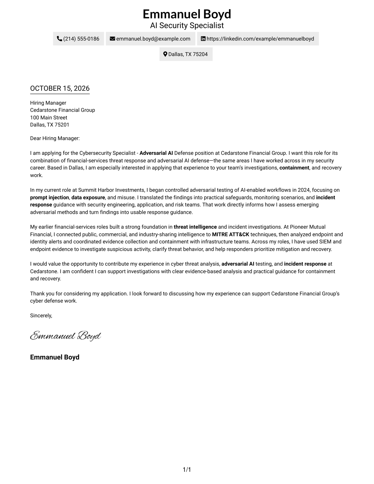 Cover letter example — page 1