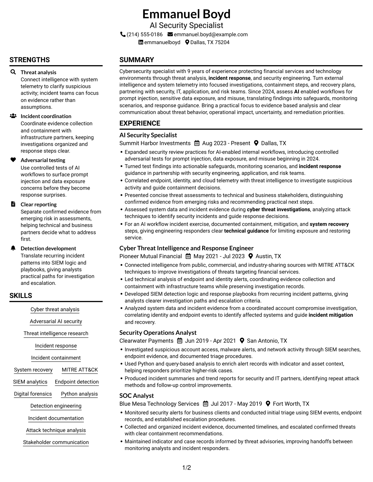 Resume example — page 1