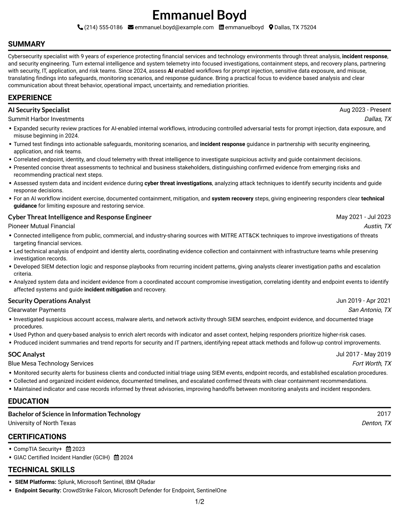 Resume example — page 1