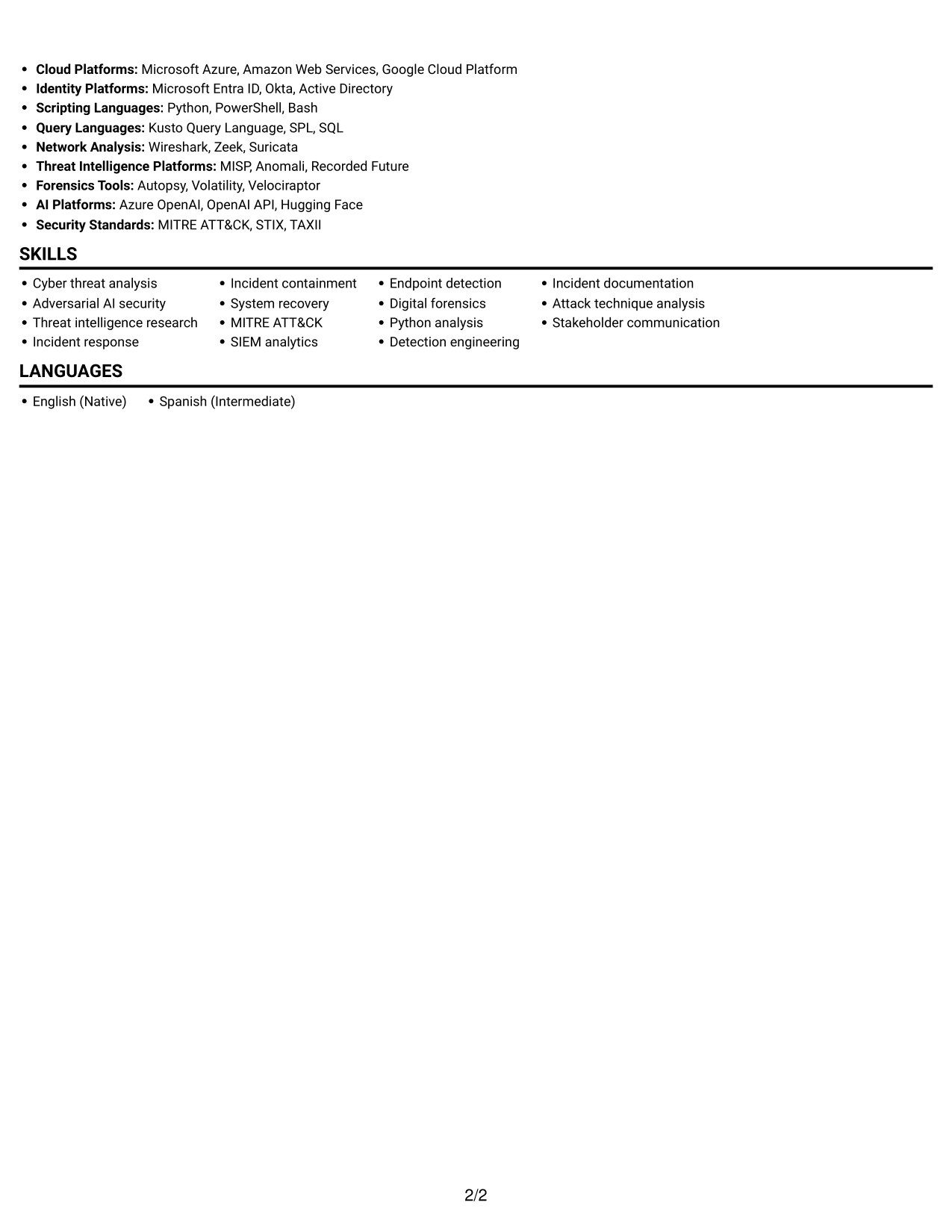 Resume example — page 2