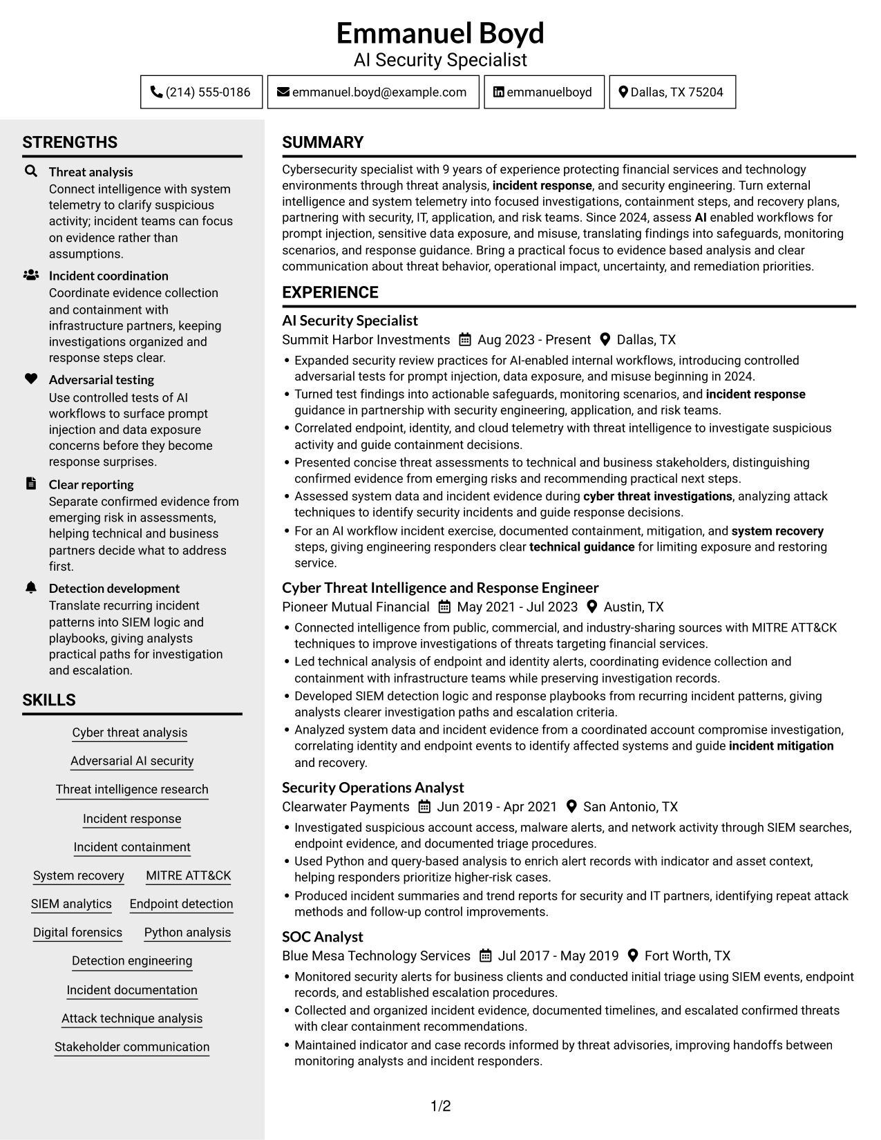 Resume example — page 1