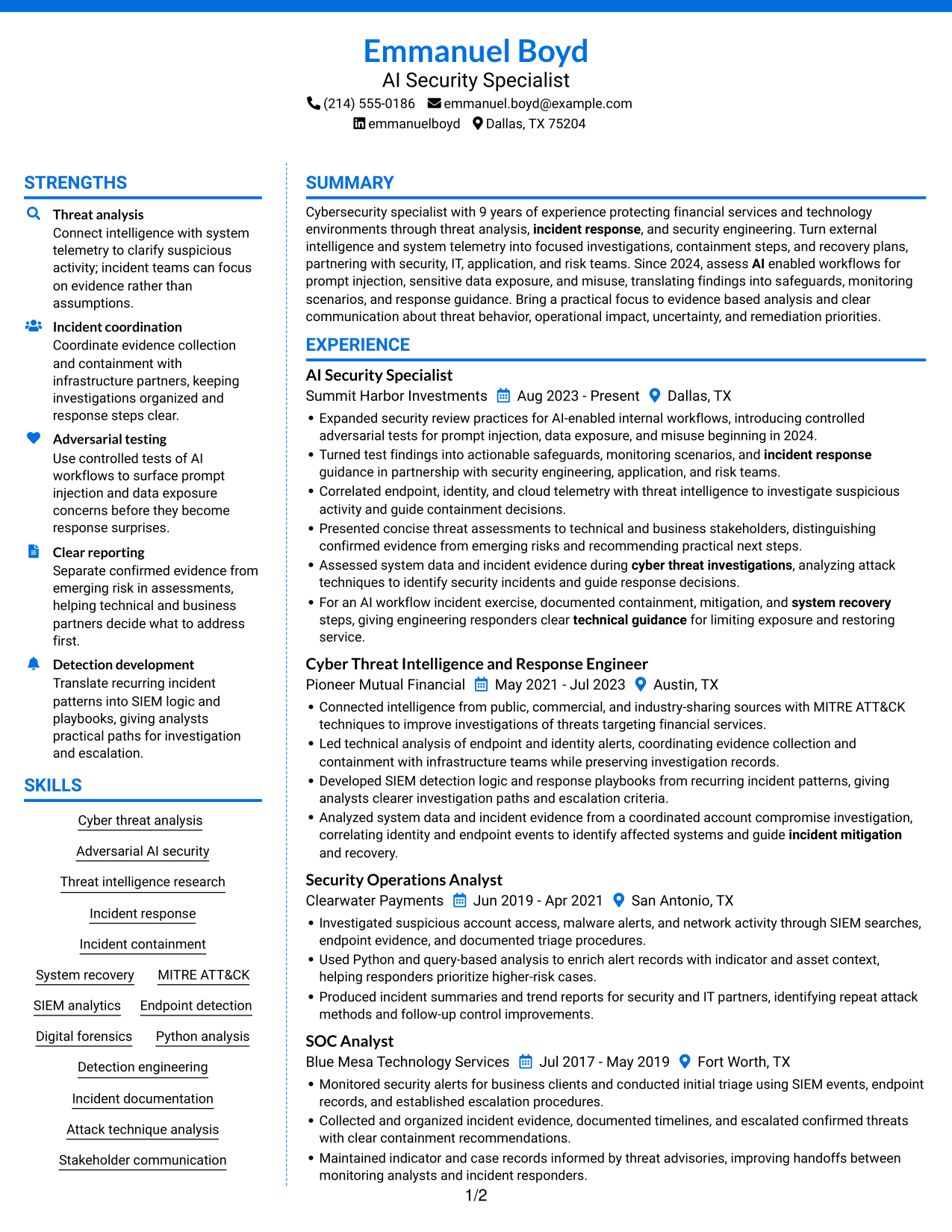 Resume example — page 1