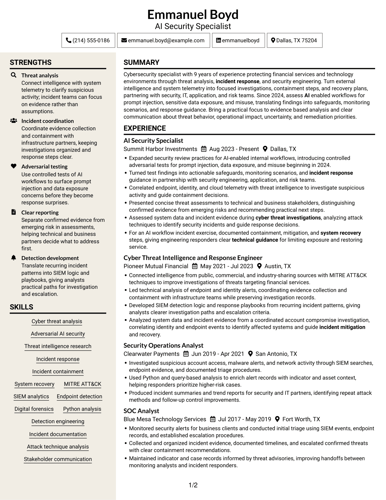 Resume example — page 1