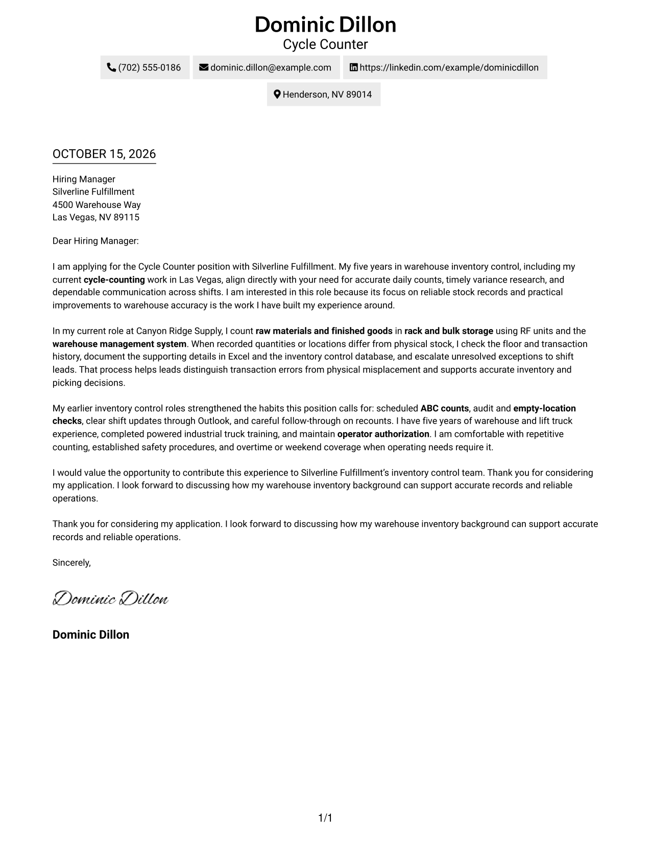 Cover letter example — page 1