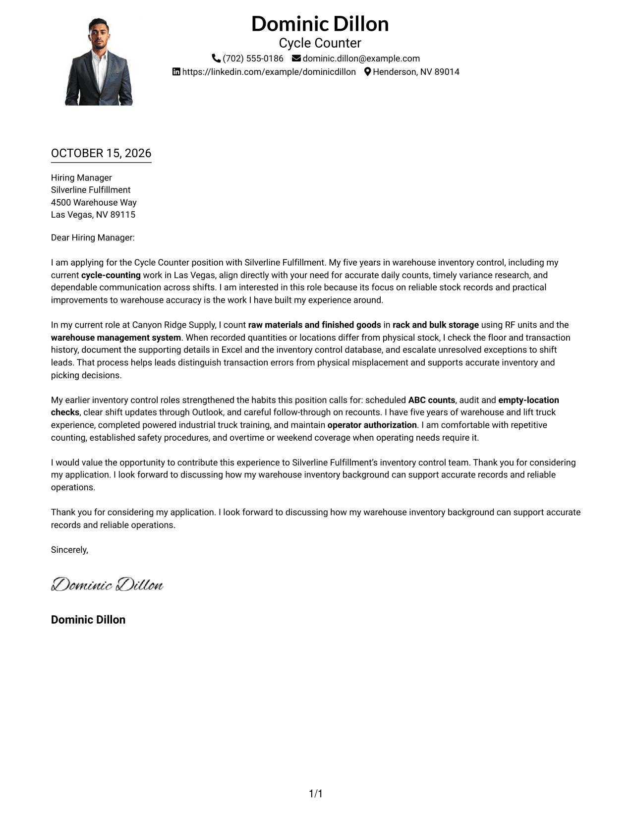 Cover letter example — page 1