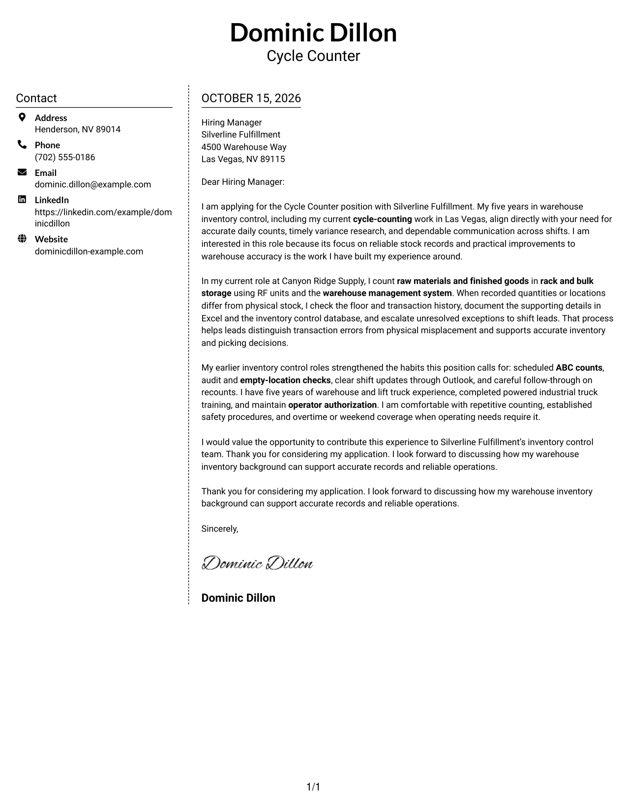 Cover letter example — page 1