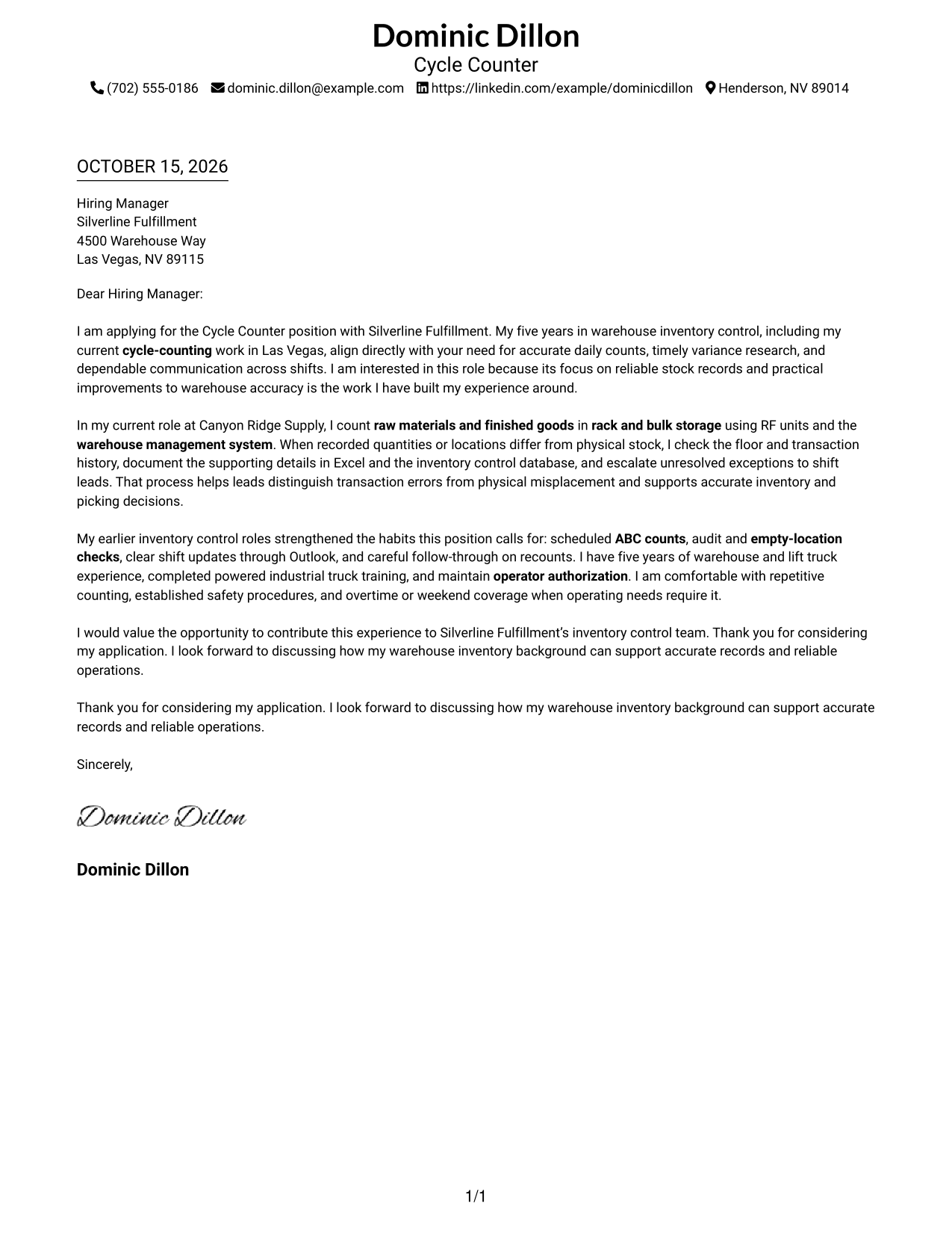 Cover letter example — page 1