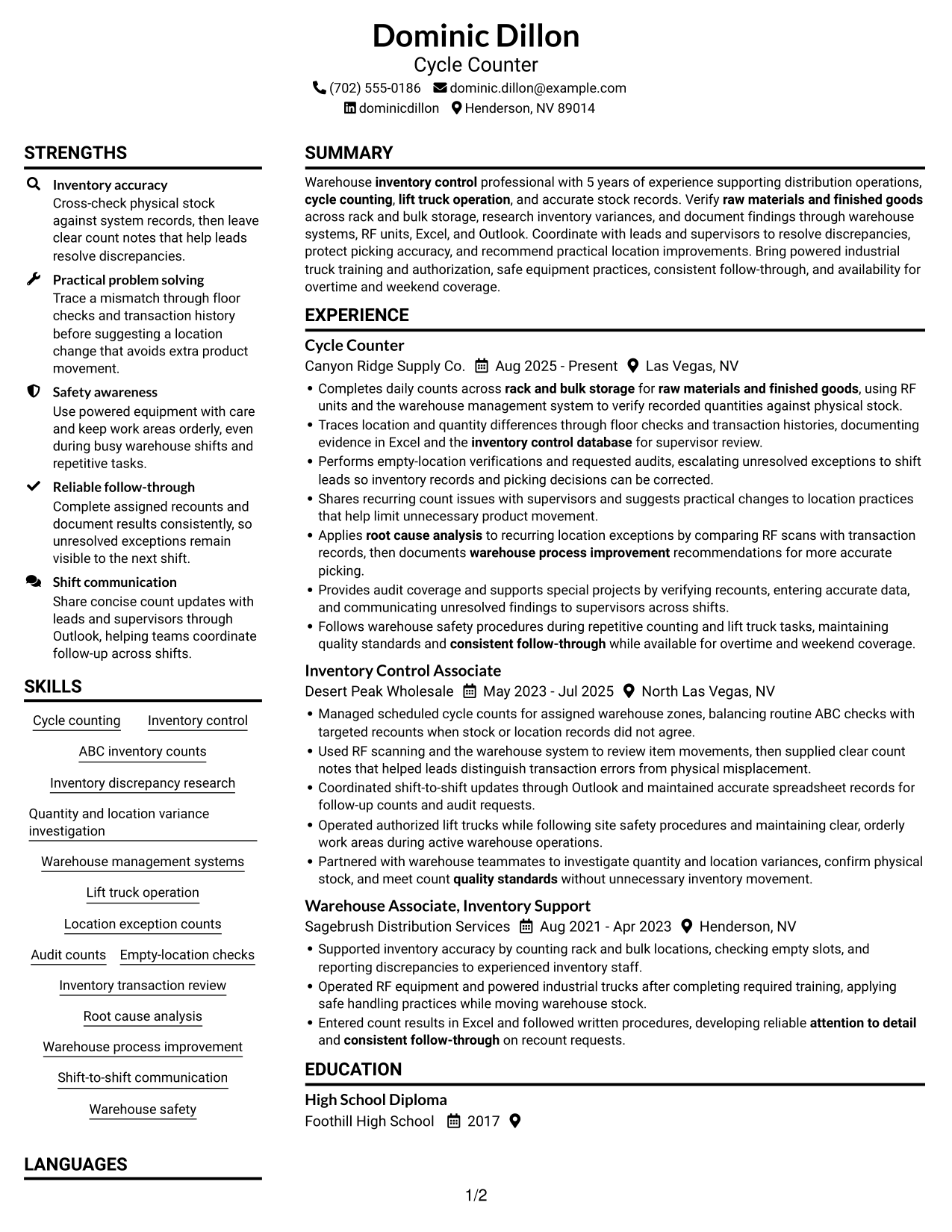 Resume example — page 1