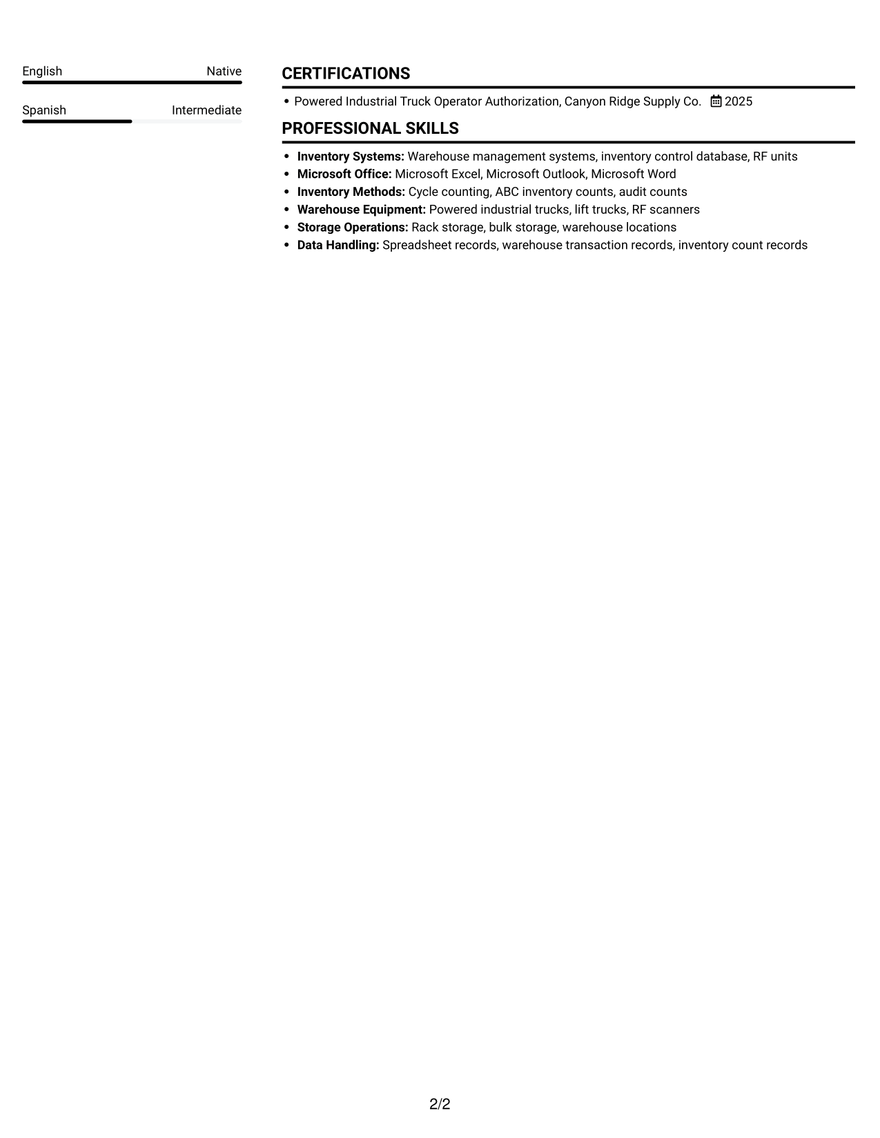 Resume example — page 2