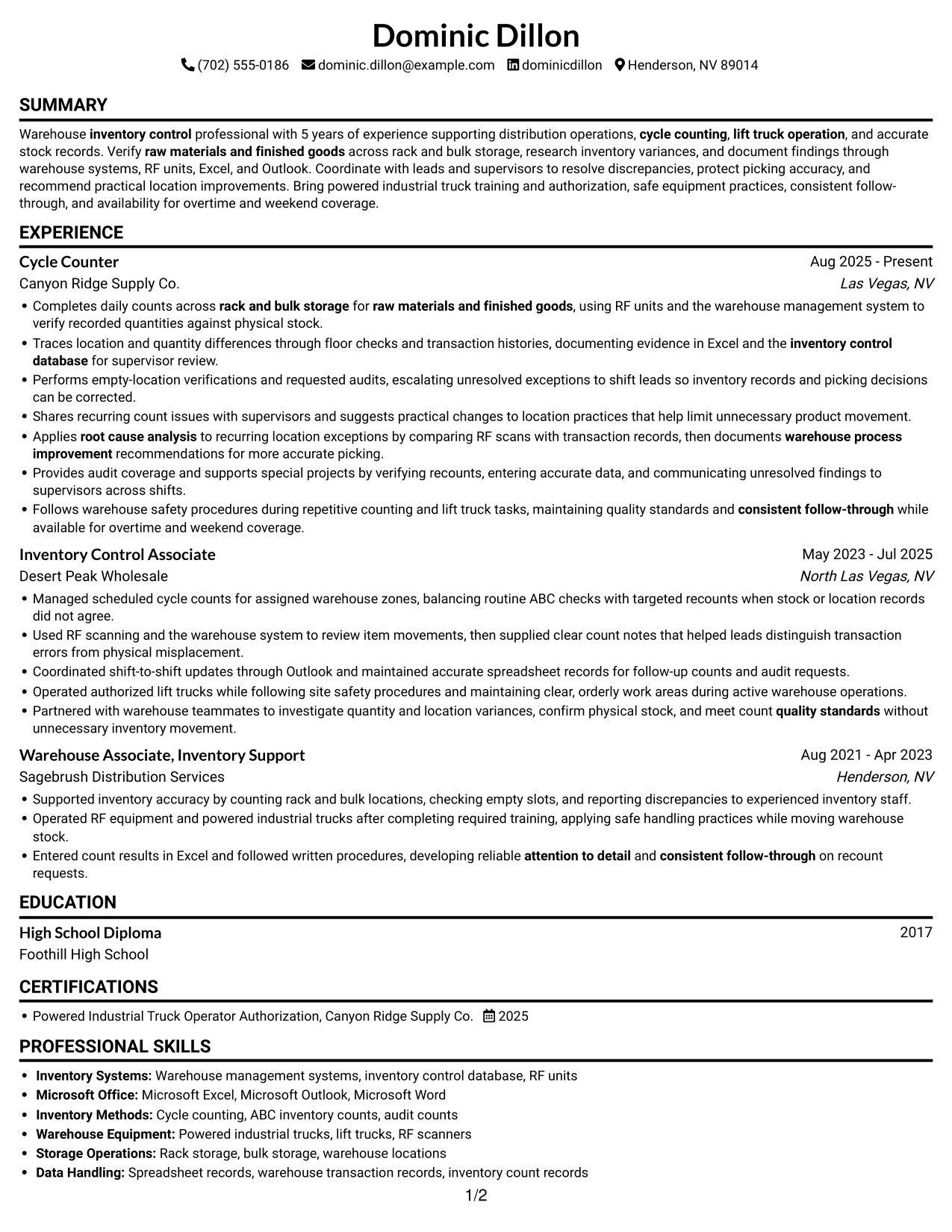 Resume example — page 1