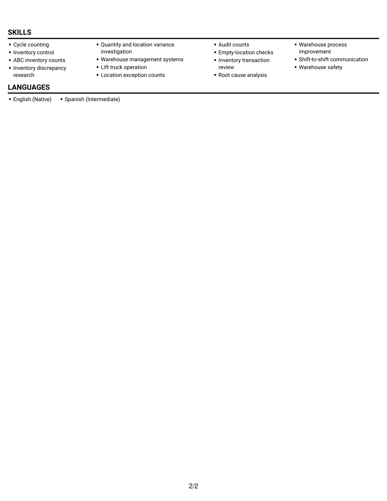 Resume example — page 2