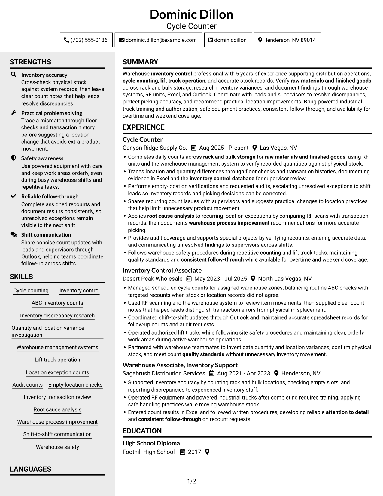Resume example — page 1