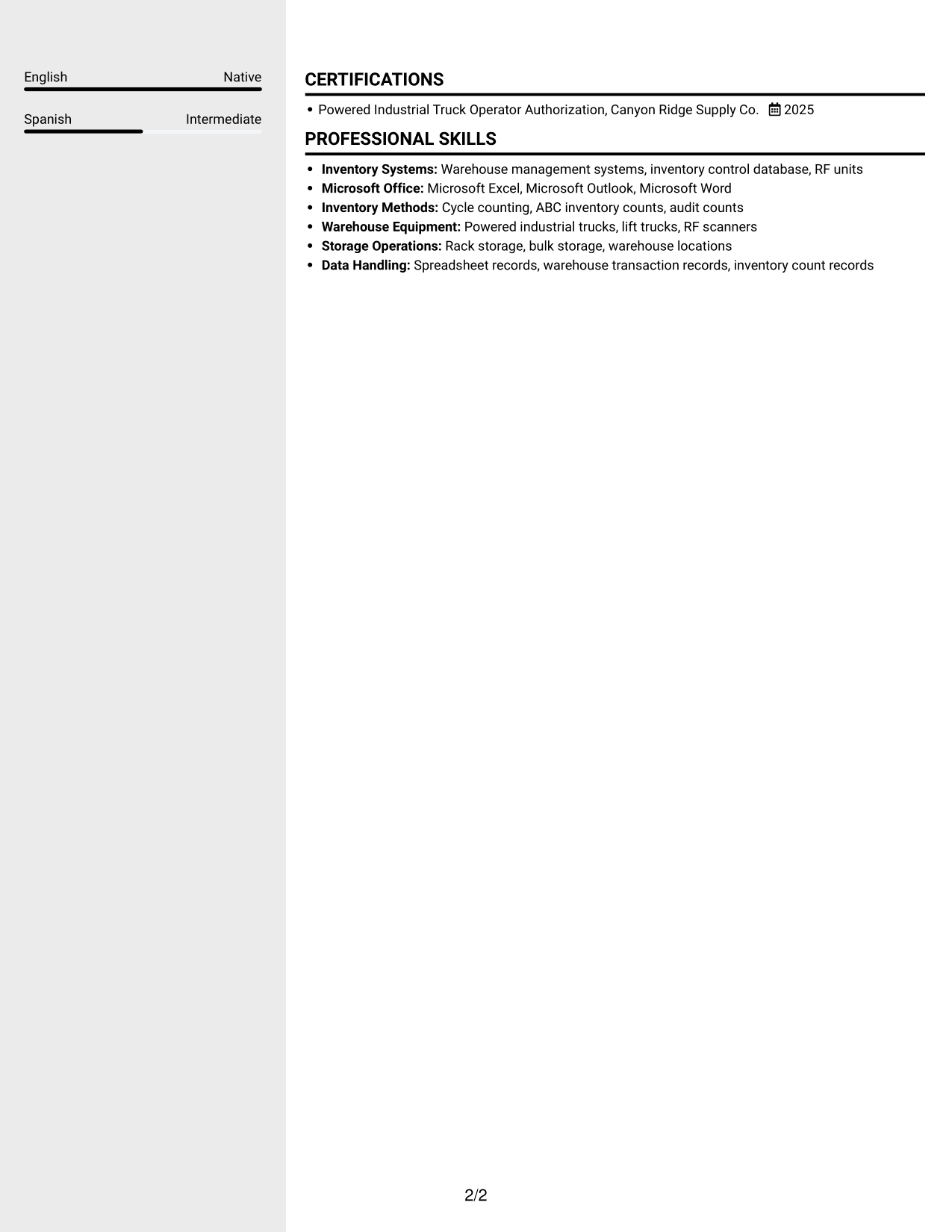 Resume example — page 2