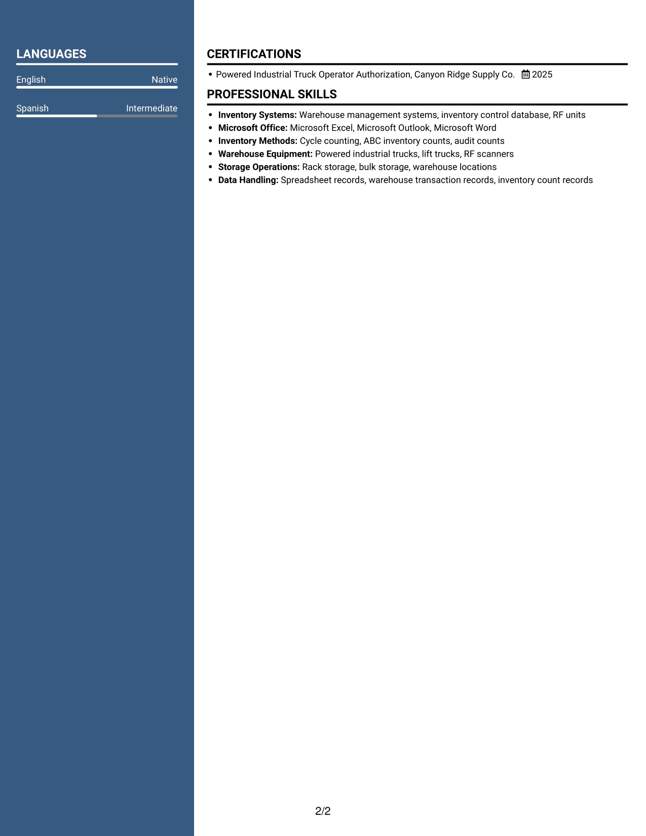 Resume example — page 2