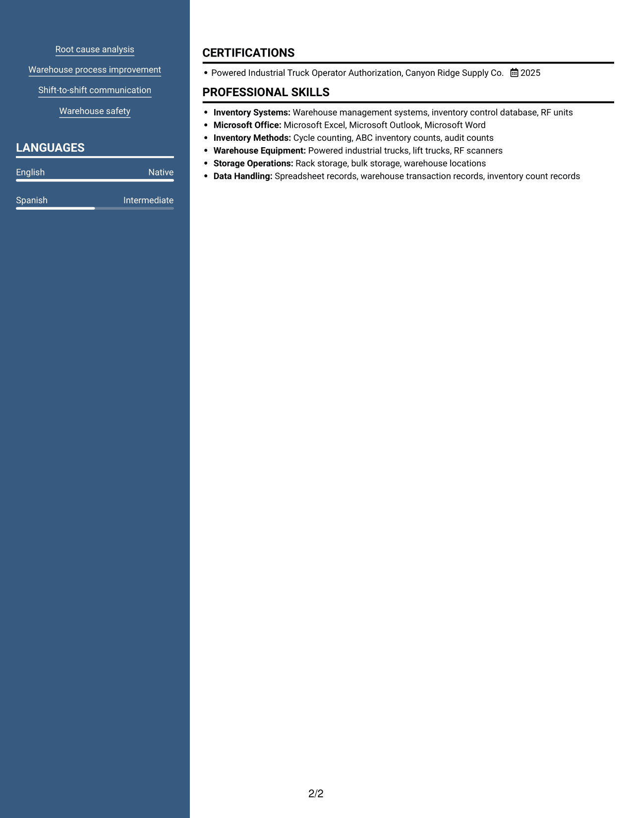 Resume example — page 2