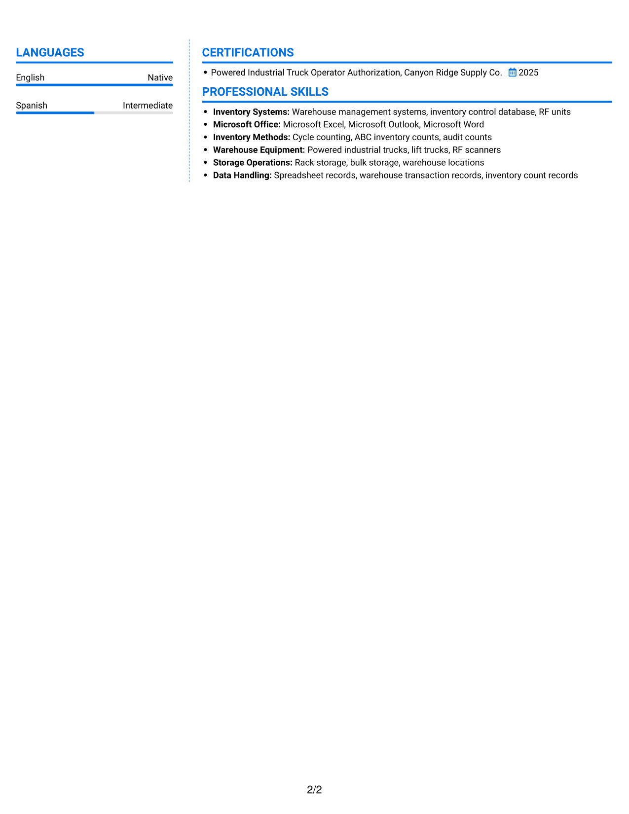 Resume example — page 2