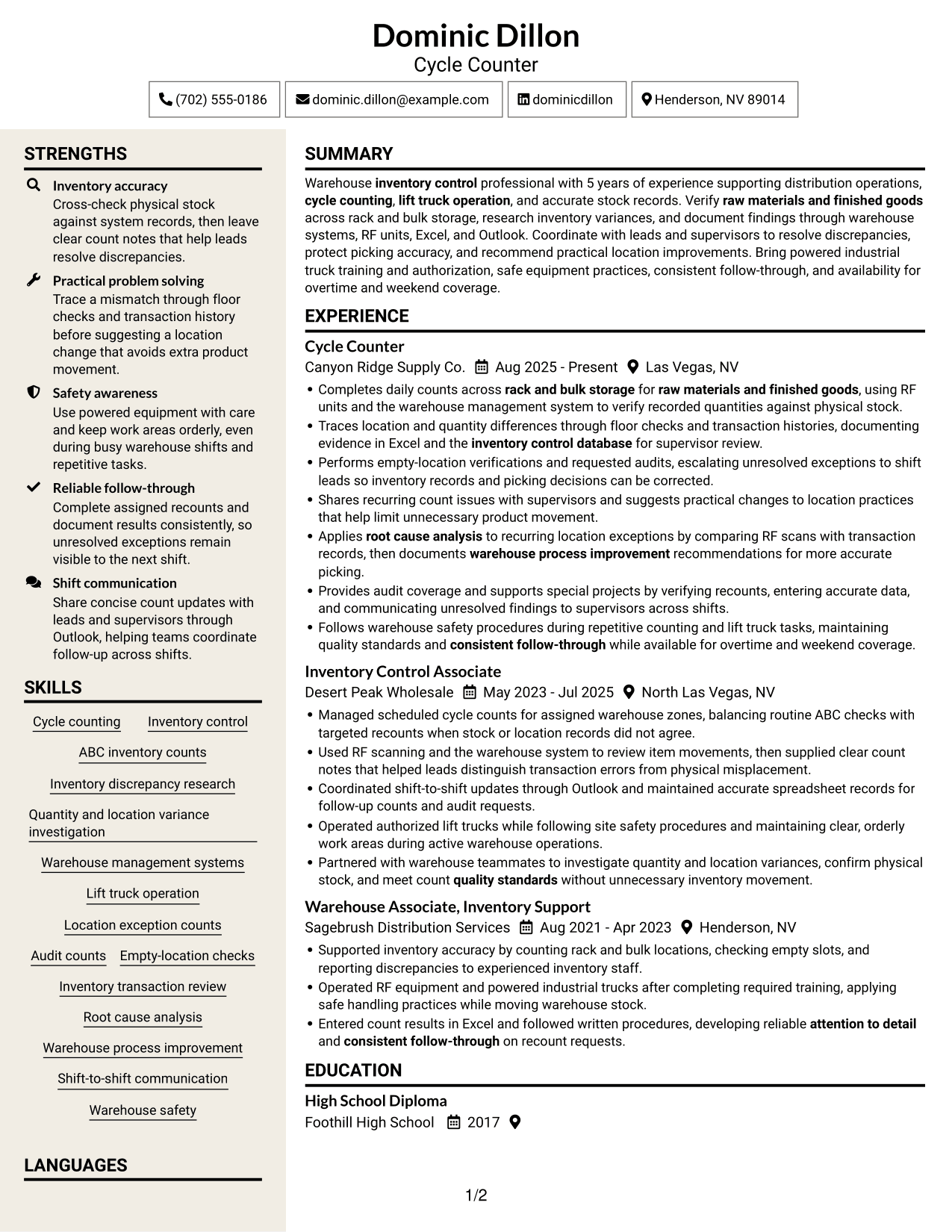 Resume example — page 1