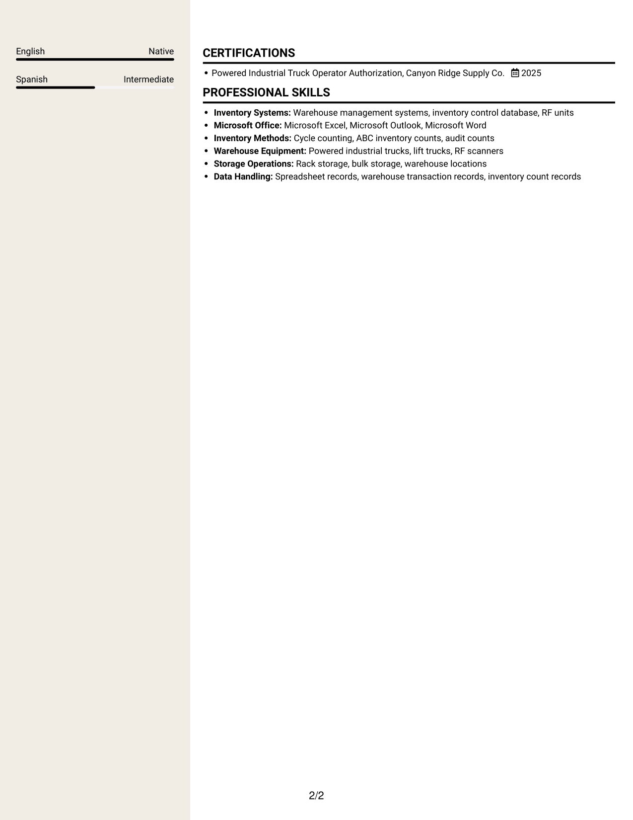 Resume example — page 2