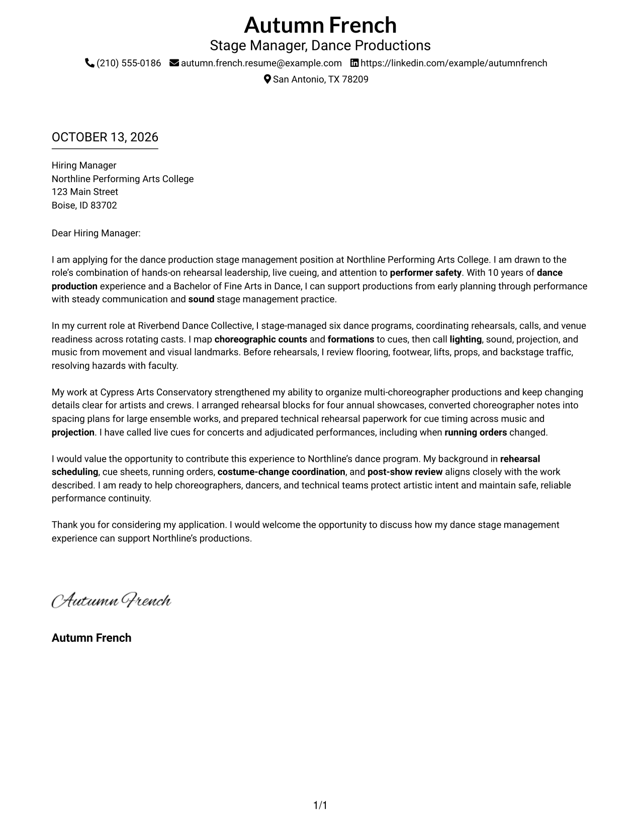 Cover Letter Example Page 1