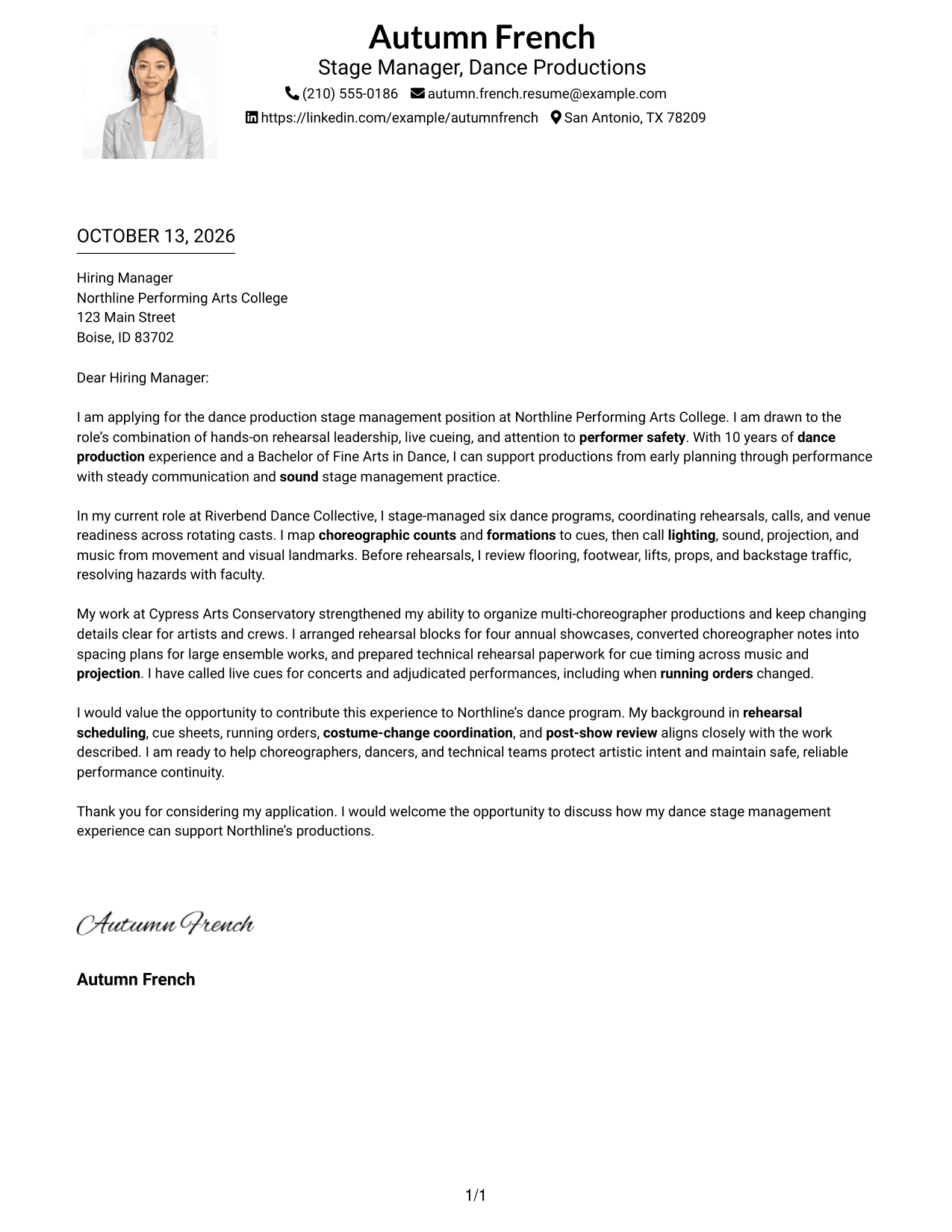 Cover Letter Example Page 1