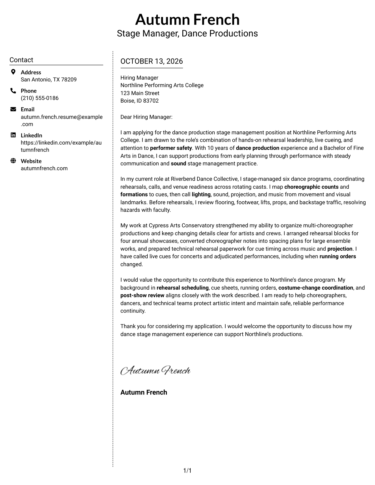 Cover Letter Example Page 1